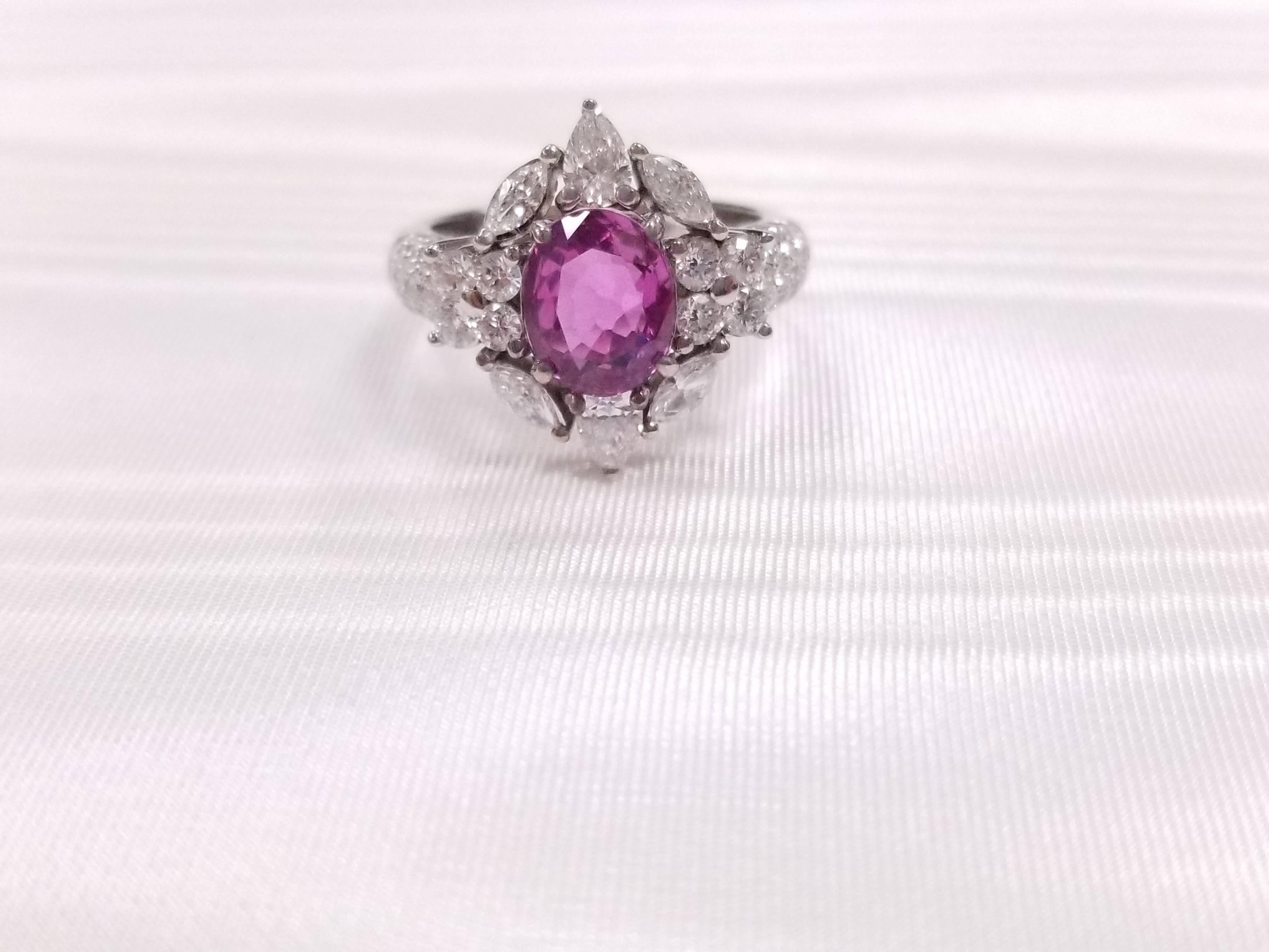 Modern 2.02 Carat No Heat Ceylon Pink Sapphire and White Diamond Ring
