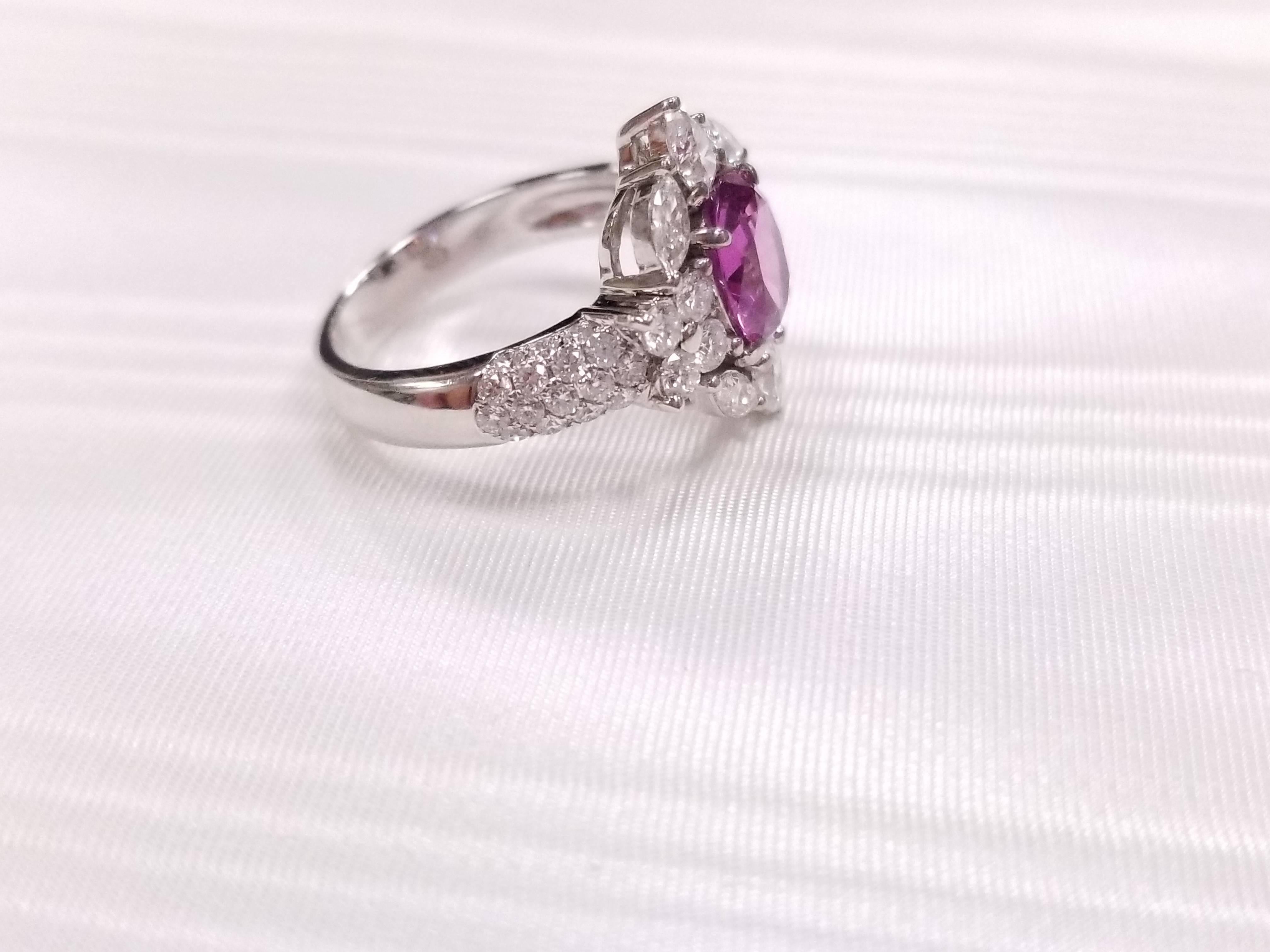 2.02 Carat No Heat Ceylon Pink Sapphire and White Diamond Ring In Excellent Condition In Beverly Hills, CA