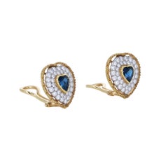 Buccellati Signed 18k Gold Heart Sapphire 1.50ctw Diamond Clip Earring