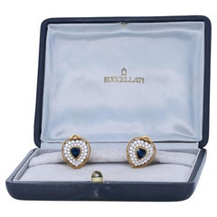 Buccellati Signed 18k Gold Heart Sapphire 1.50ctw Diamond Clip Earring