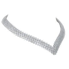 55.00ctw Round Diamond Chevron Collar Necklace 18k White Gold