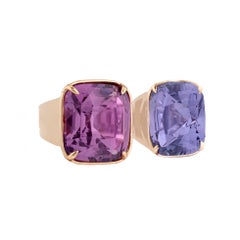 10.15ctw Dual Cushion Purple Spinel Toi et Moi Ring in 18K Gold