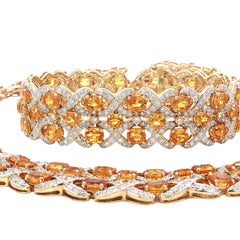 89.00 CTW Orange Sapphire Diamond Necklace & Bracelet Suite in 18k Gold, Modern