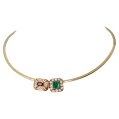 GIA Emerald & Ruby Convertible Pendant Necklace, Retro, 14k Yellow Gold