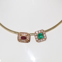 GIA Emerald & Ruby Convertible Pendant Necklace, Retro, 14k Yellow Gold