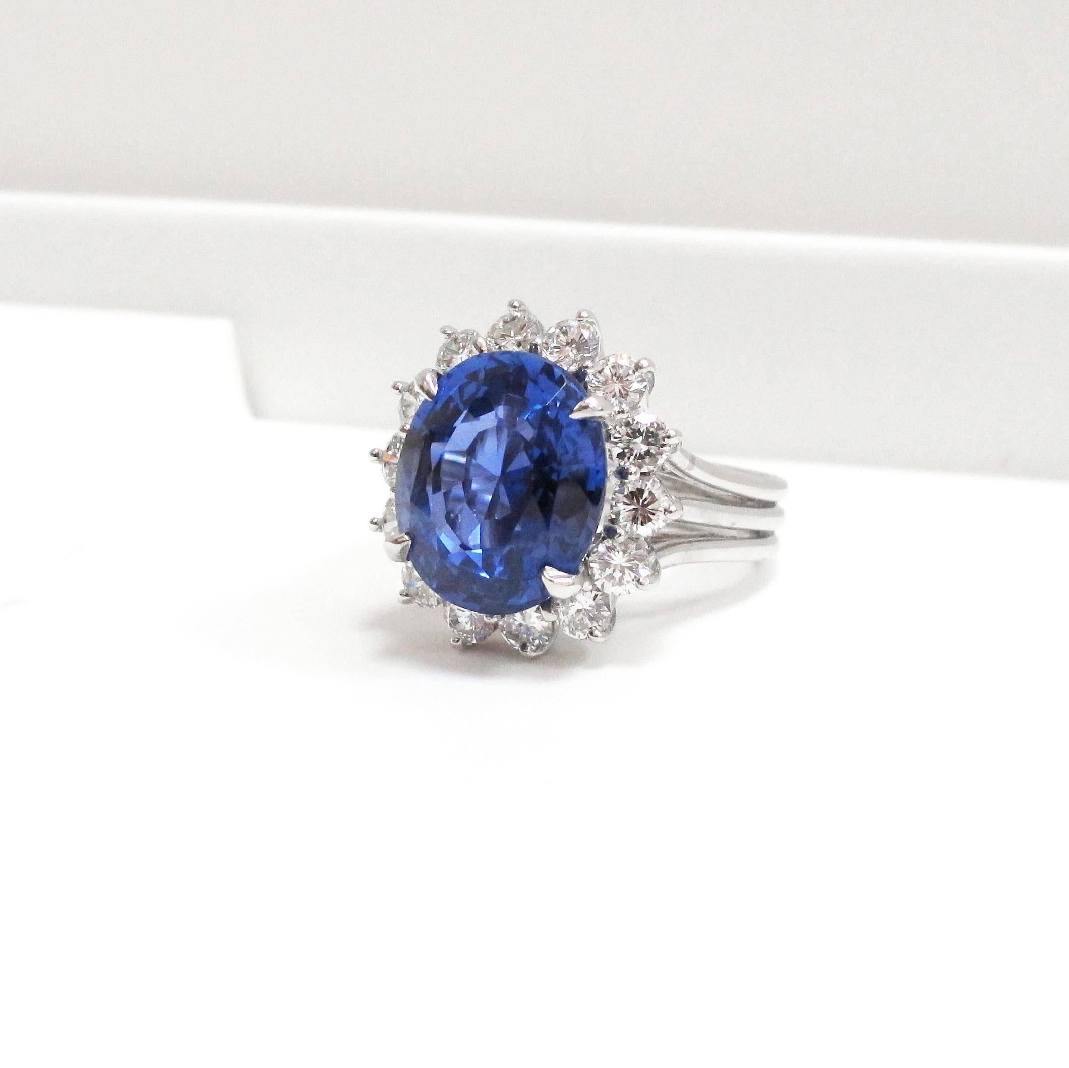 Modern 12.19 Ceylon No Heat Sapphire and Diamond Ring