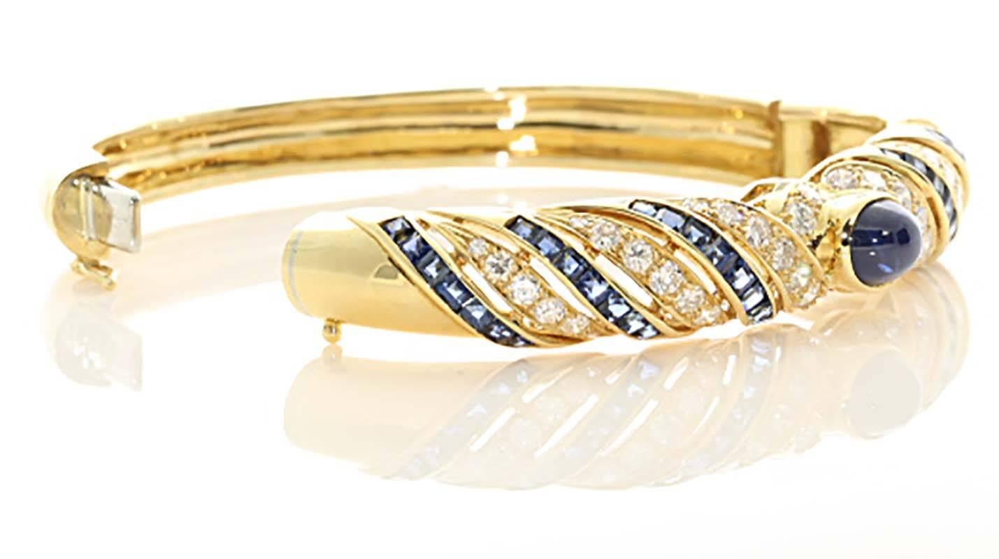 Modern Diamond Sapphire Gold Lilly Bracelet