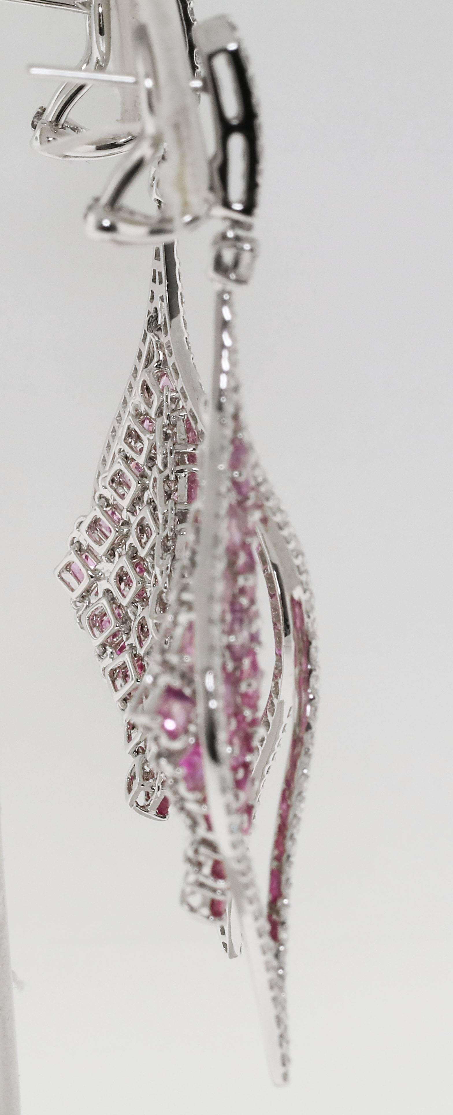 Modern Pink Sapphire and Diamond Dangle Earrings For Sale