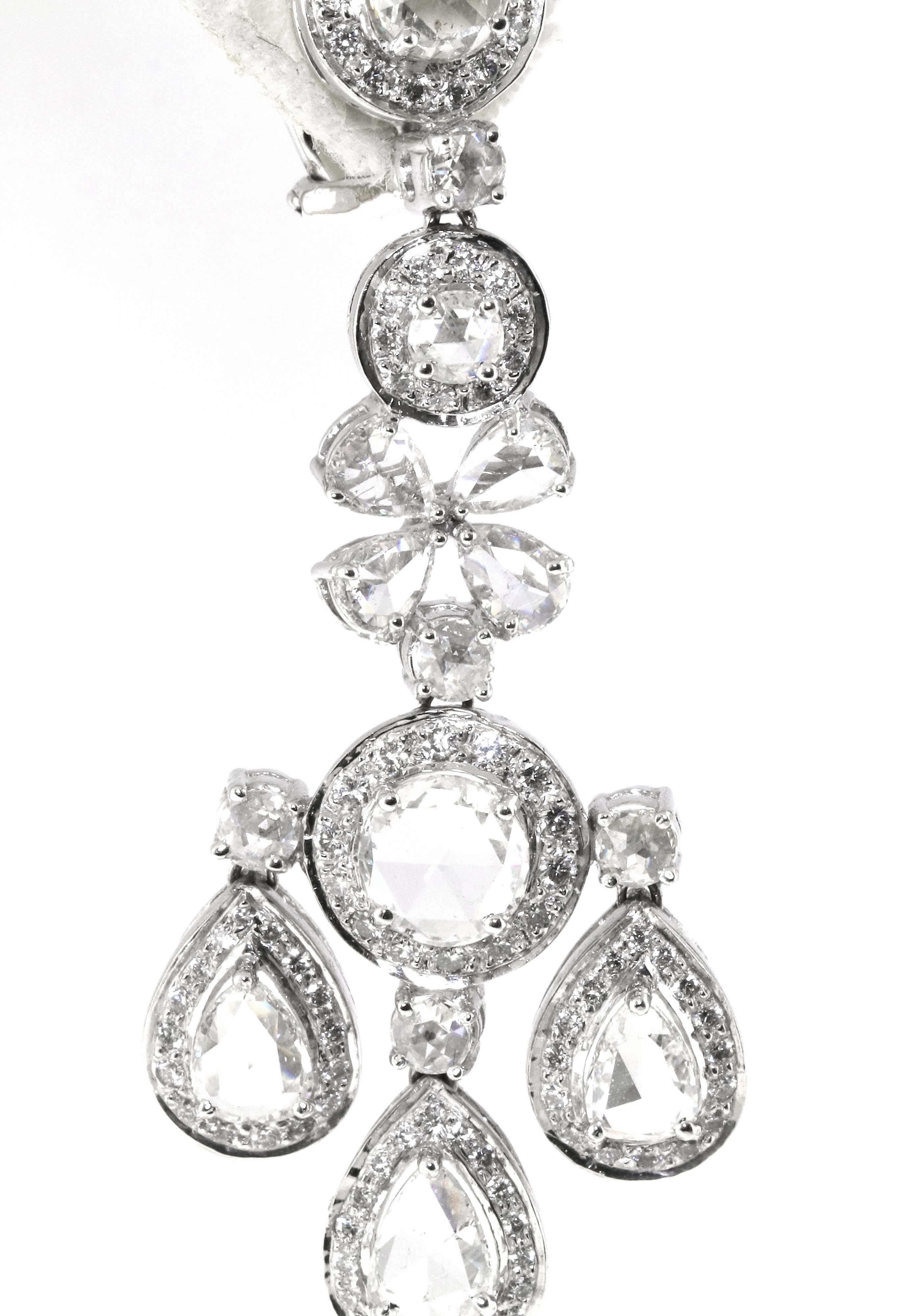 Art Deco 6.91 Carat of White Rose Cut Diamond Chandelier Dangle Earrings