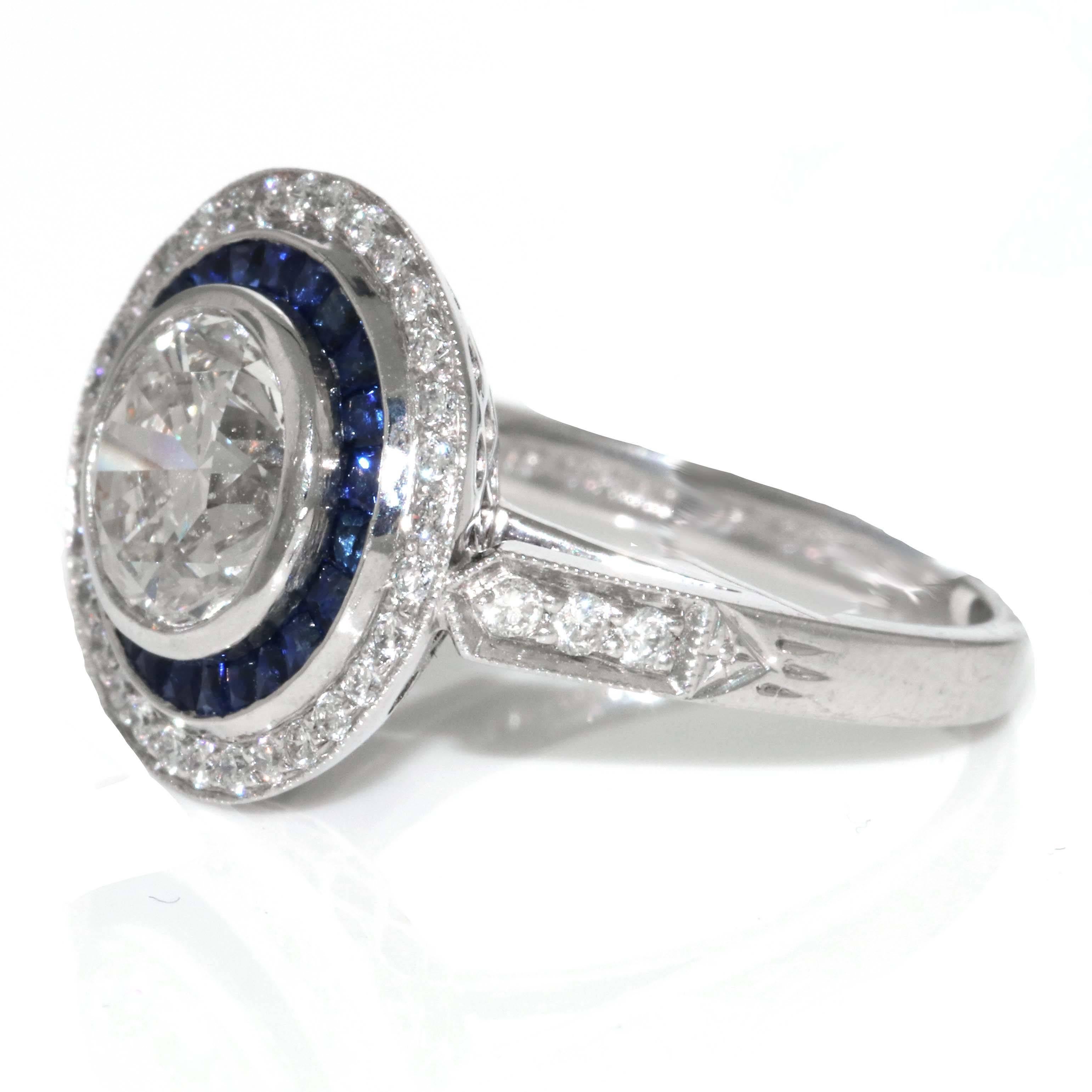 2.18 Carat i-Si1 Round Brilliant Diamond Sapphire Ring GIA Certified Platinum In Excellent Condition In Beverly Hills, CA