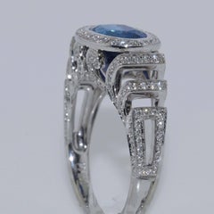 AGTA Certified No Heat Blue Sapphire and Diamond Cocktail Ring