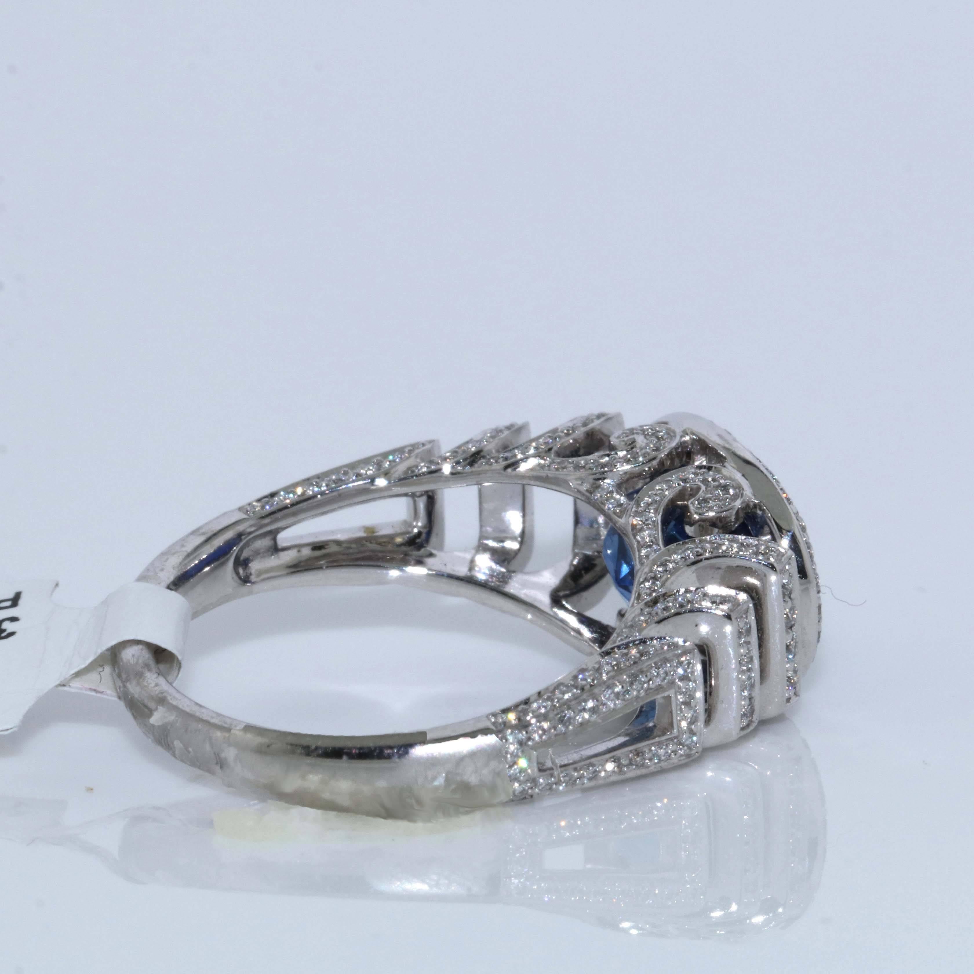 Modern AGTA Certified No Heat Blue Sapphire and Diamond Cocktail Ring For Sale