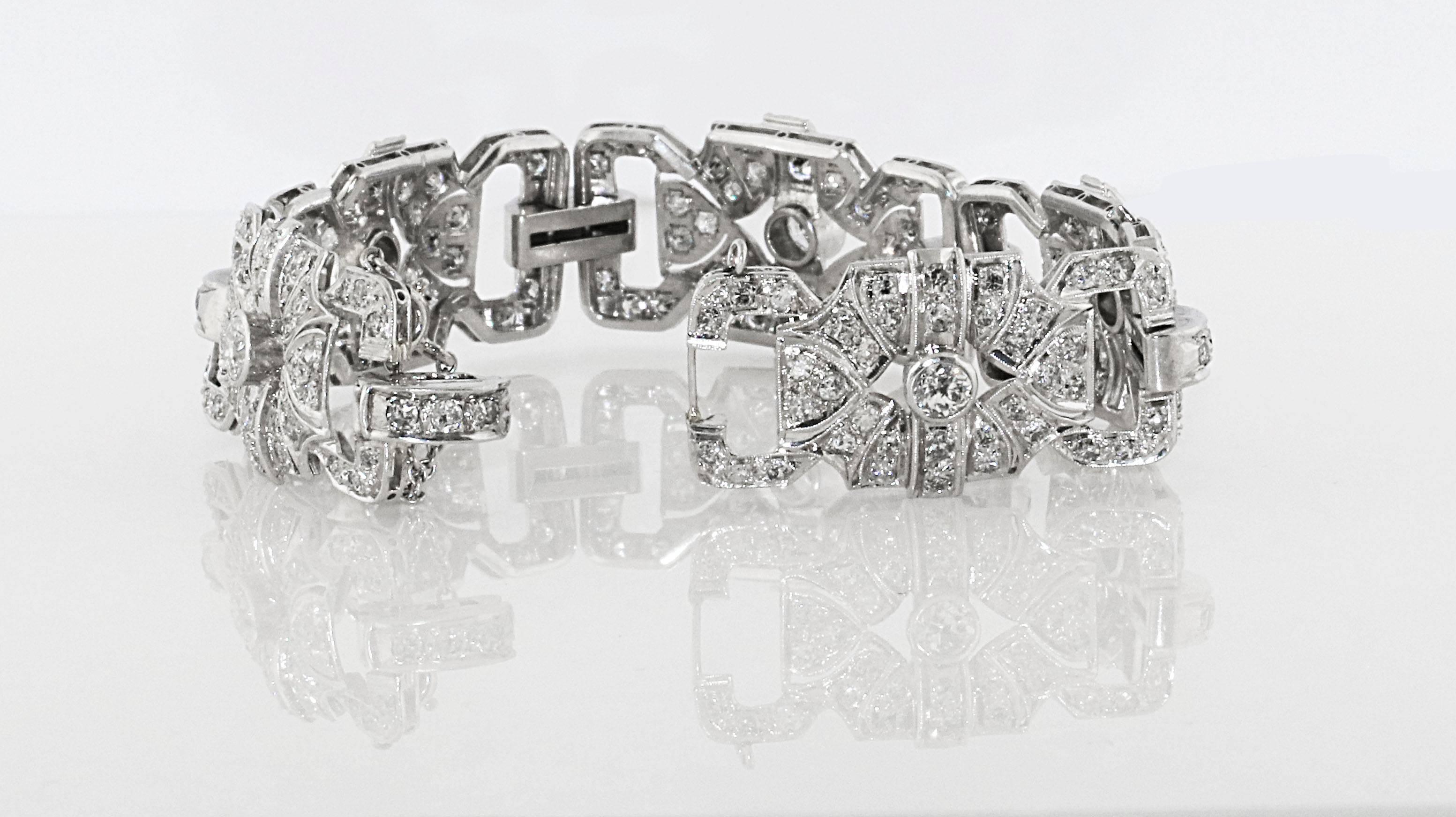 Round Cut Platinum and Diamond Art Deco Style Bracelet, Approximate 7.50 Carat Diamond