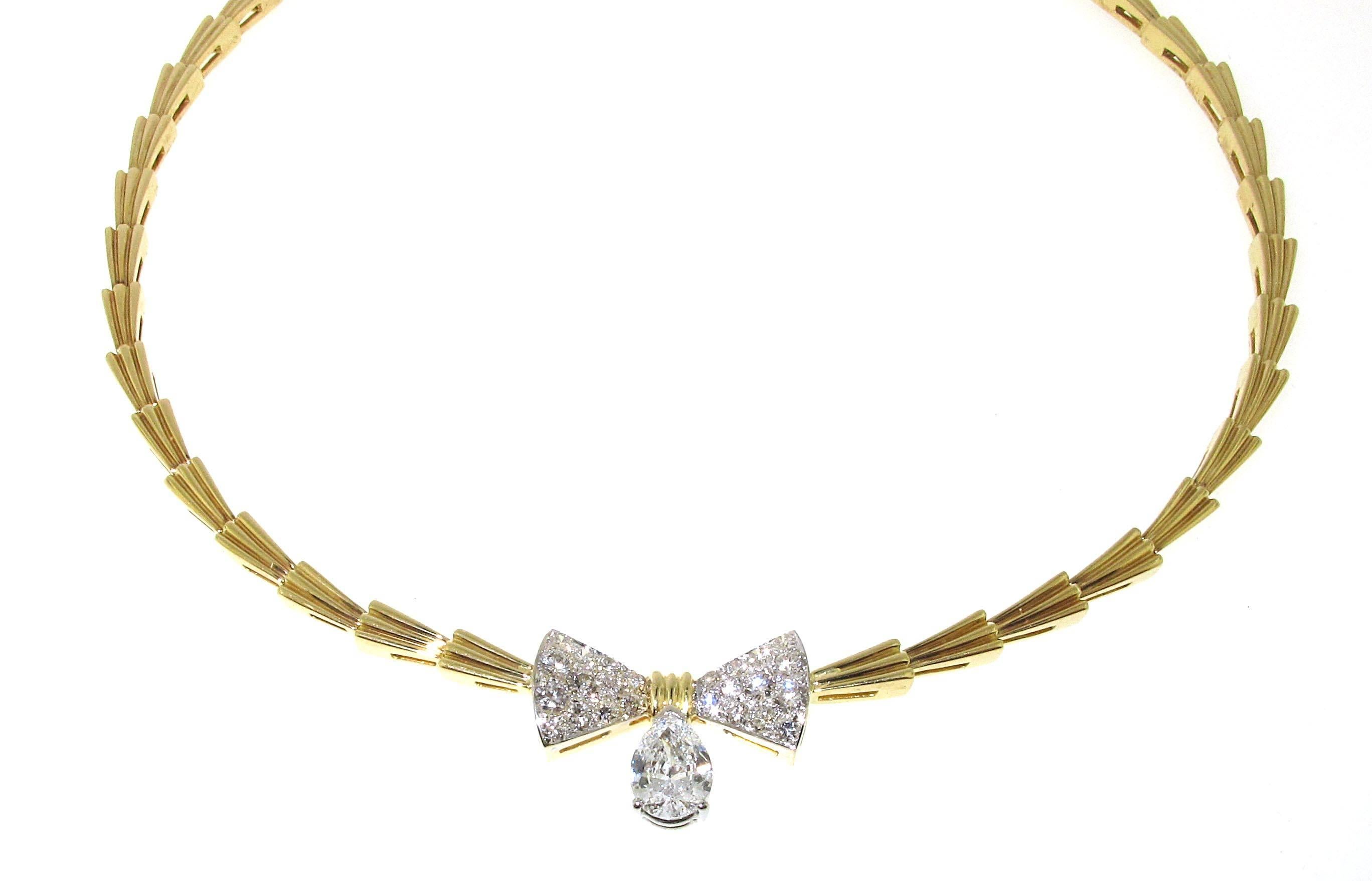 Modern 1.51 Pear Shape Diamond Necklace Set in 18 Karat Yellow Gold