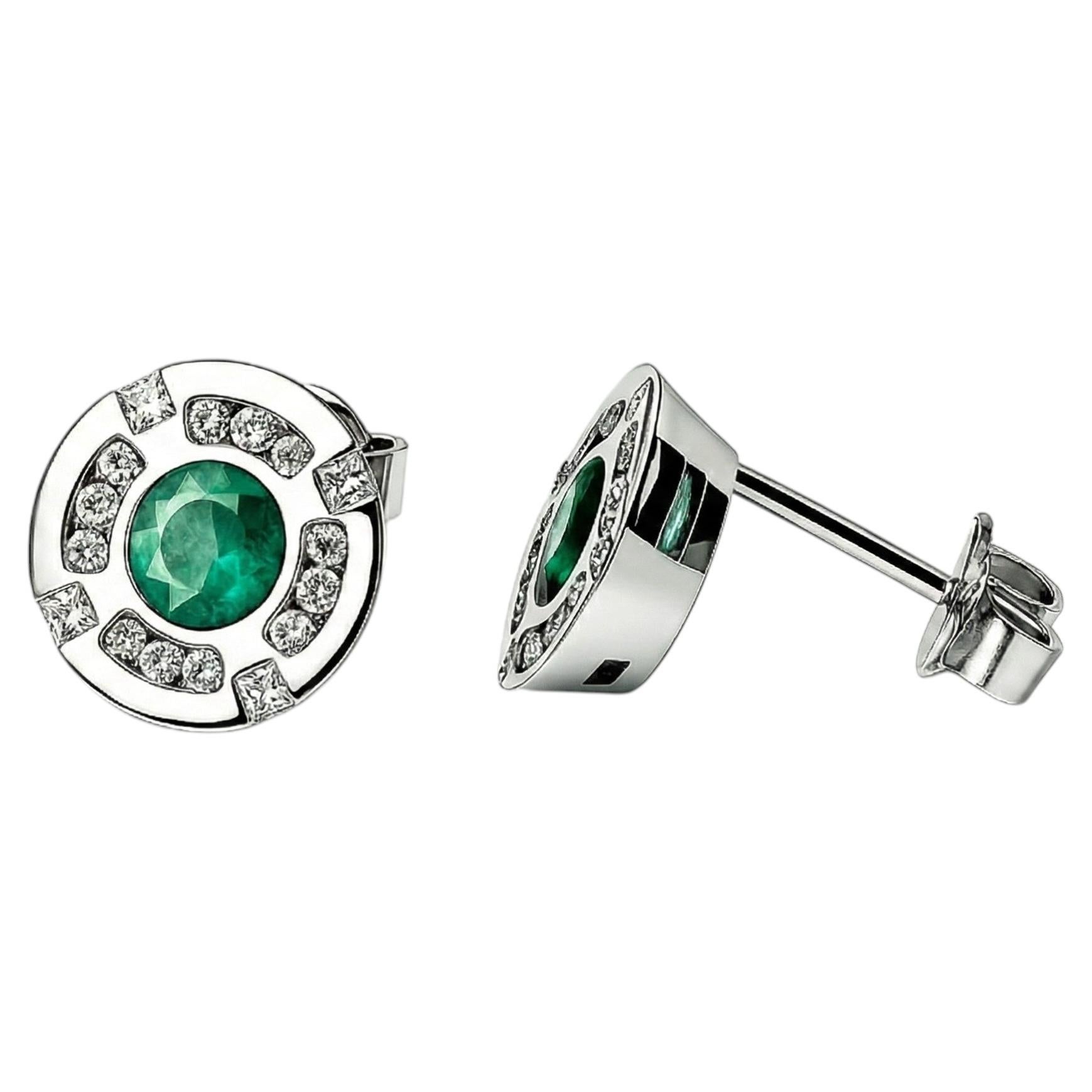 Alexander Leyser 18K White Gold Emerald Diamond Earrings, Germany For Sale