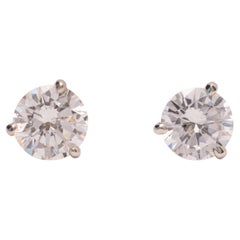 Natural Diamond Martini Stud Earrings 2 Carats Total IJK Color SI1-SI2 Clarity