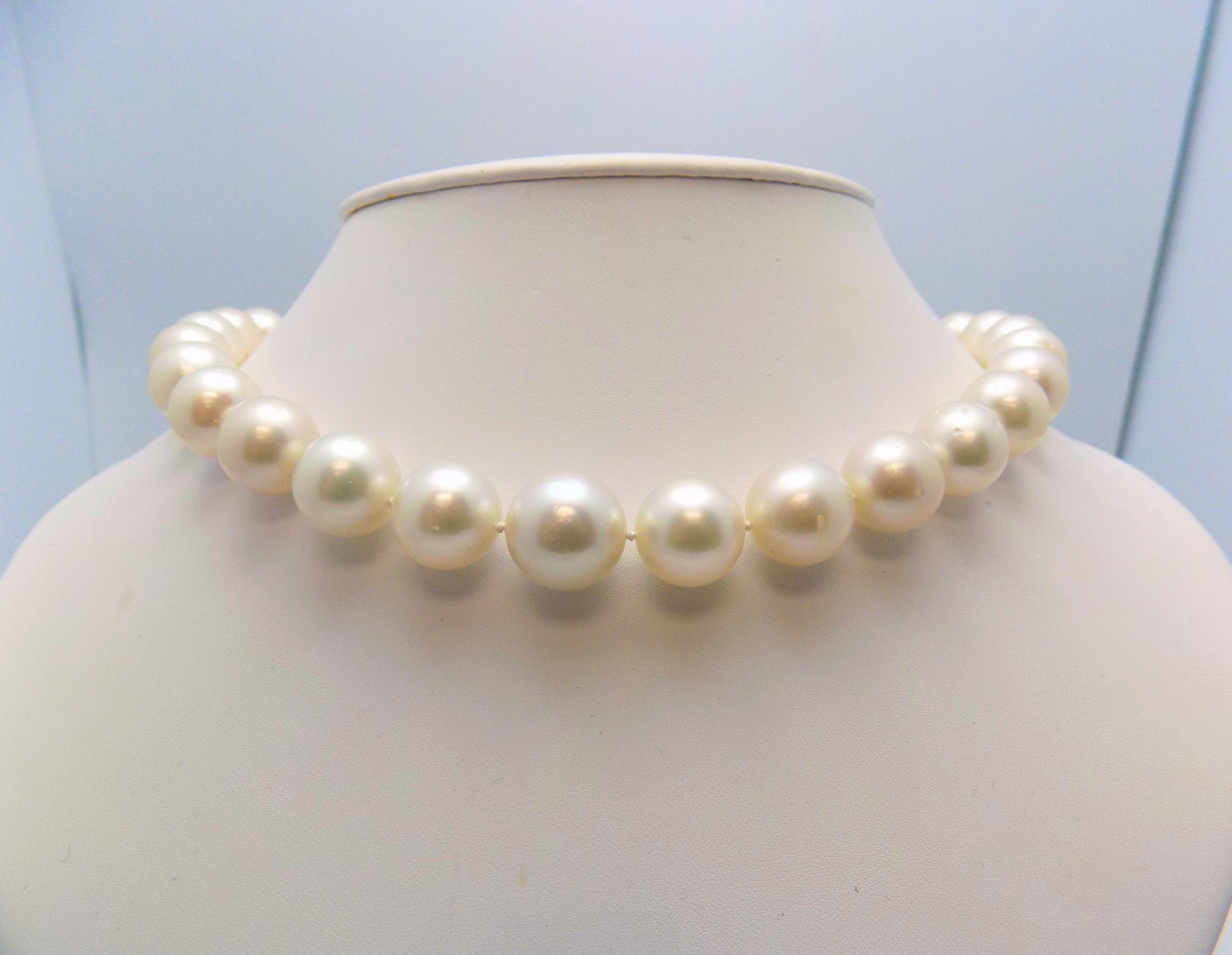 Strand South Sea Cultured Pearls with Diamond Ball Clasp In Excellent Condition For Sale In Dallas, TX