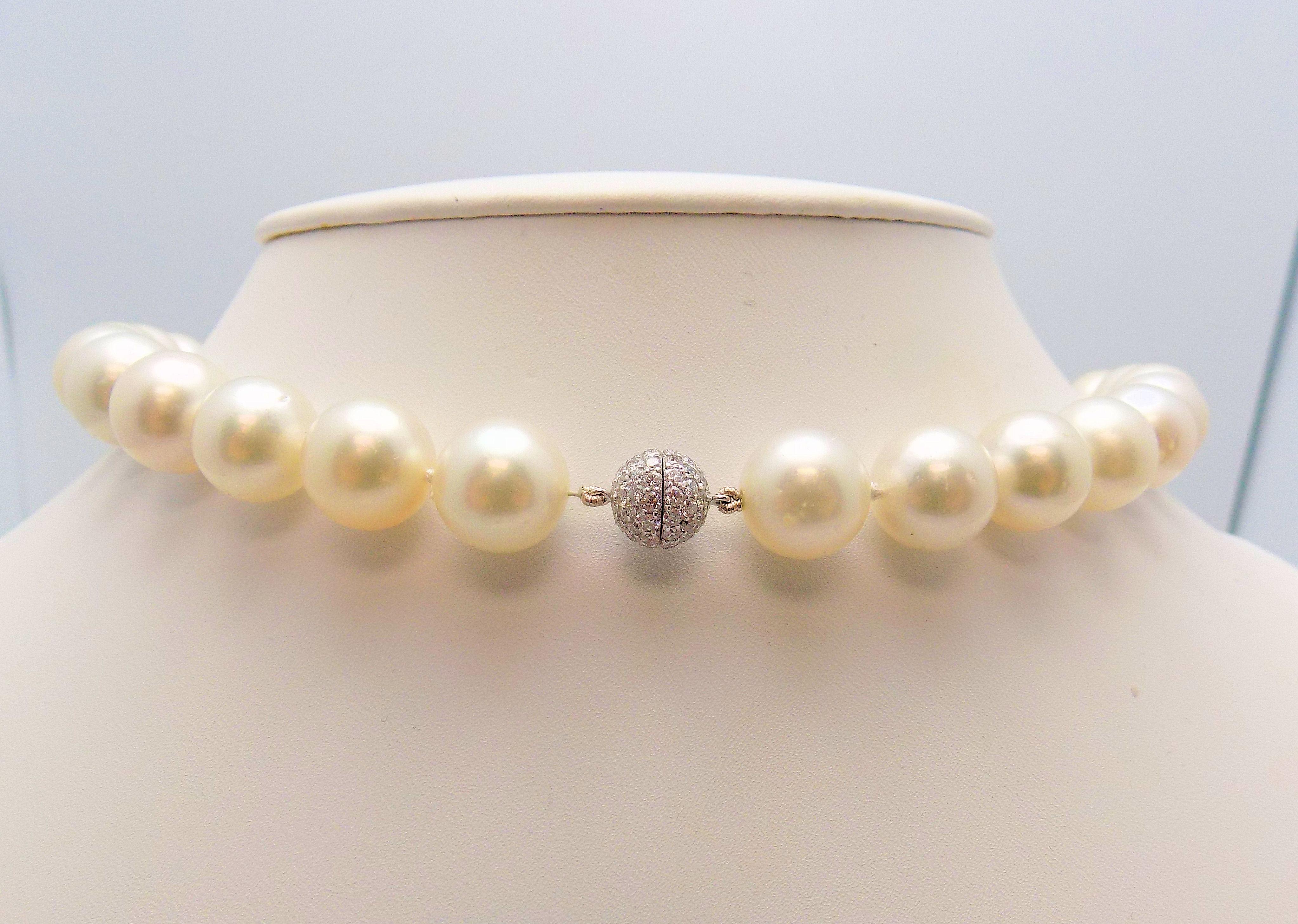 Strand South Sea Cultured Pearls with Diamond Ball Clasp For Sale 1