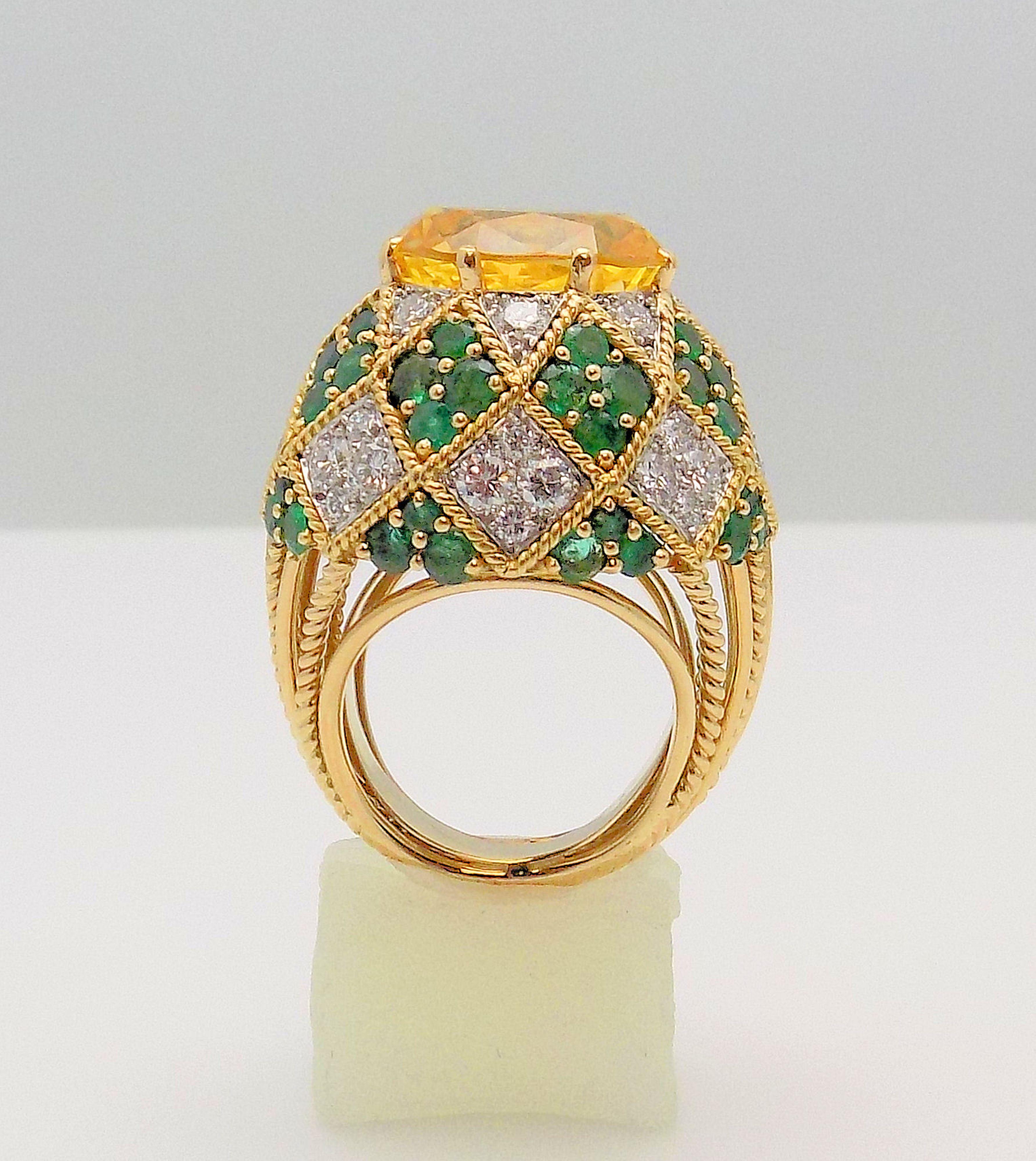 Yellow Sapphire, Emeralds and Diamond Dome Ring For Sale 3