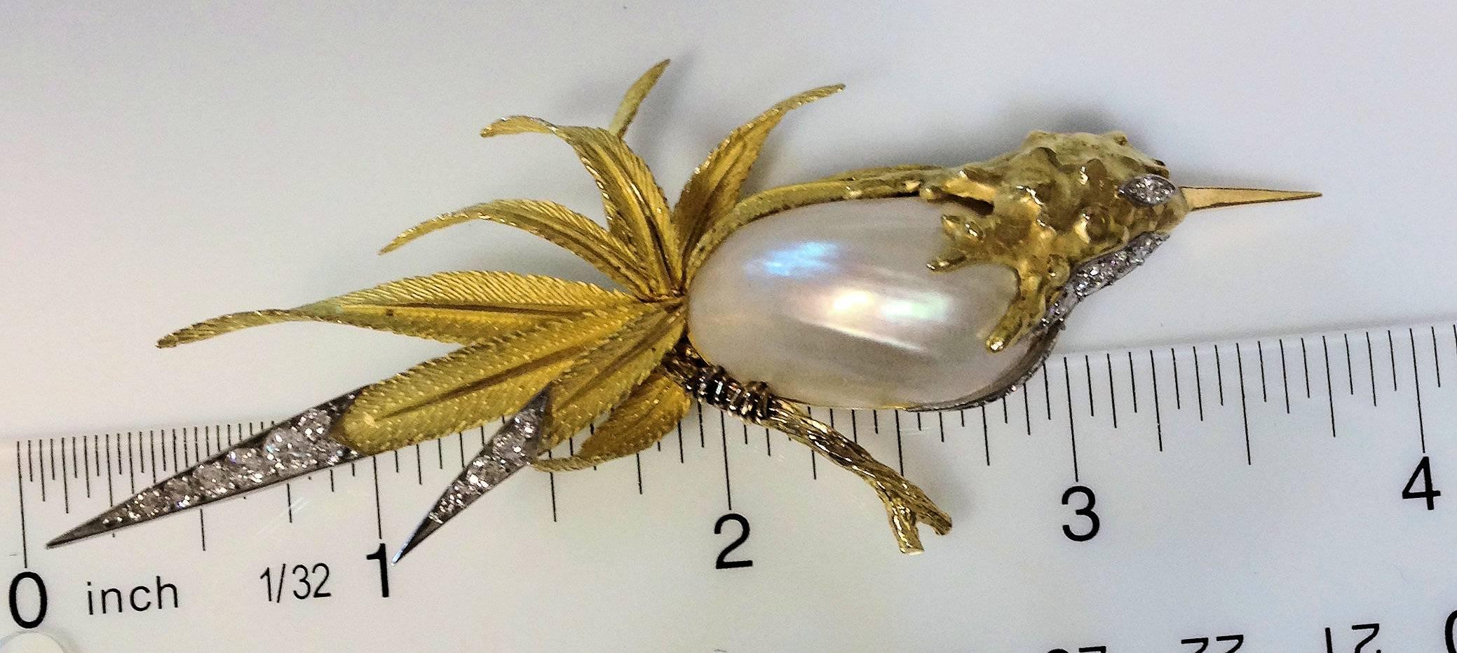 Sterle Blister Pearl Diamond Hummingbird Brooch In New Condition For Sale In Dallas, TX