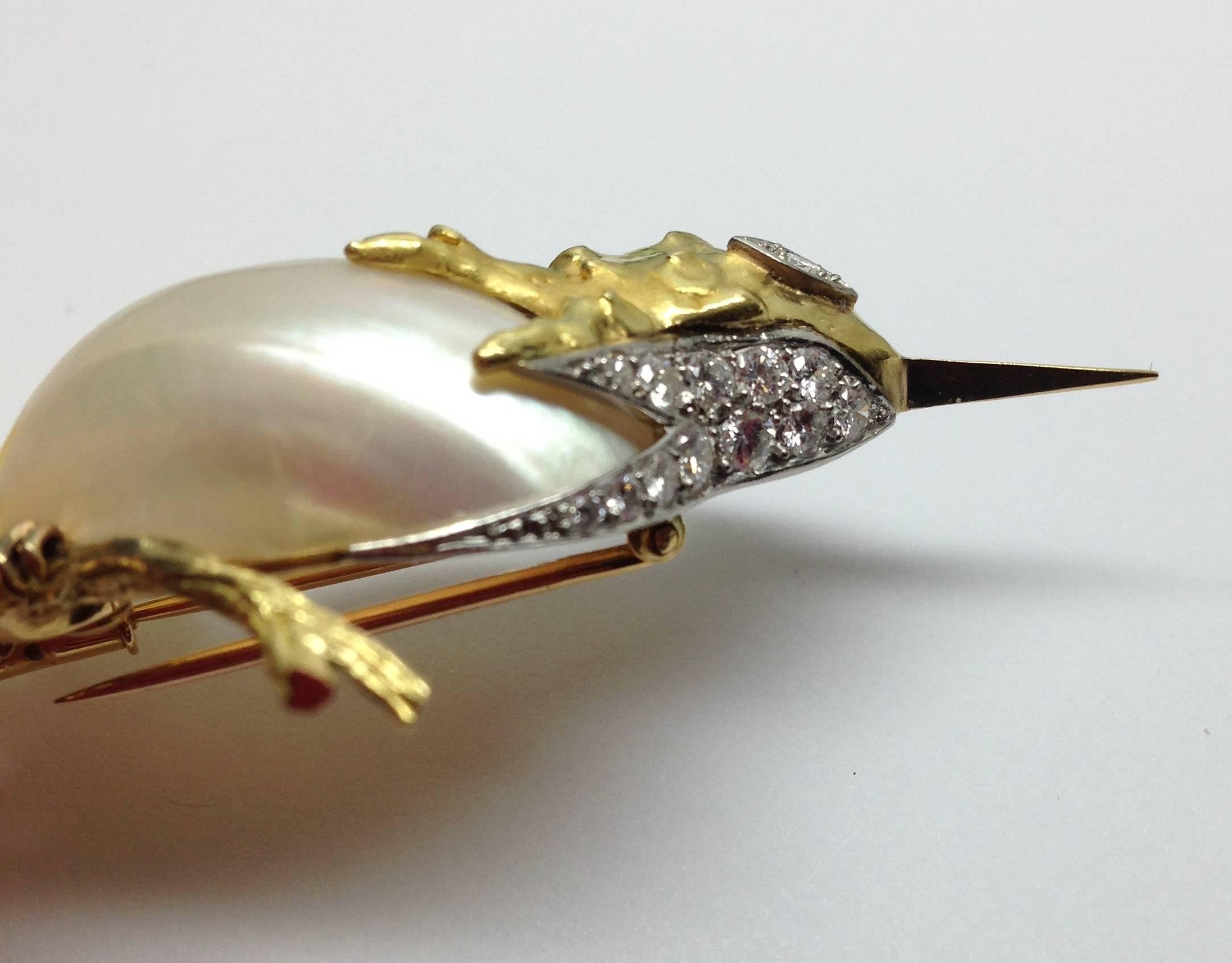 Sterle Blister Pearl Diamond Hummingbird Brooch For Sale 2