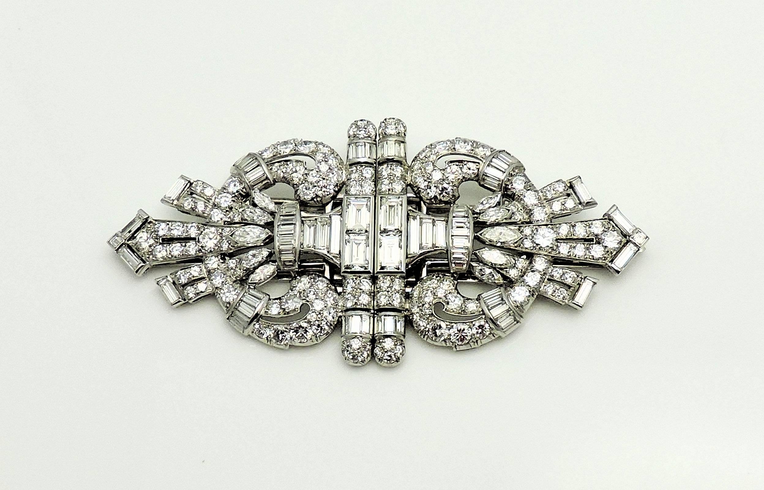 Women's or Men's Art Deco Platinum and Diamond Brooch/Clip/ Necklace 