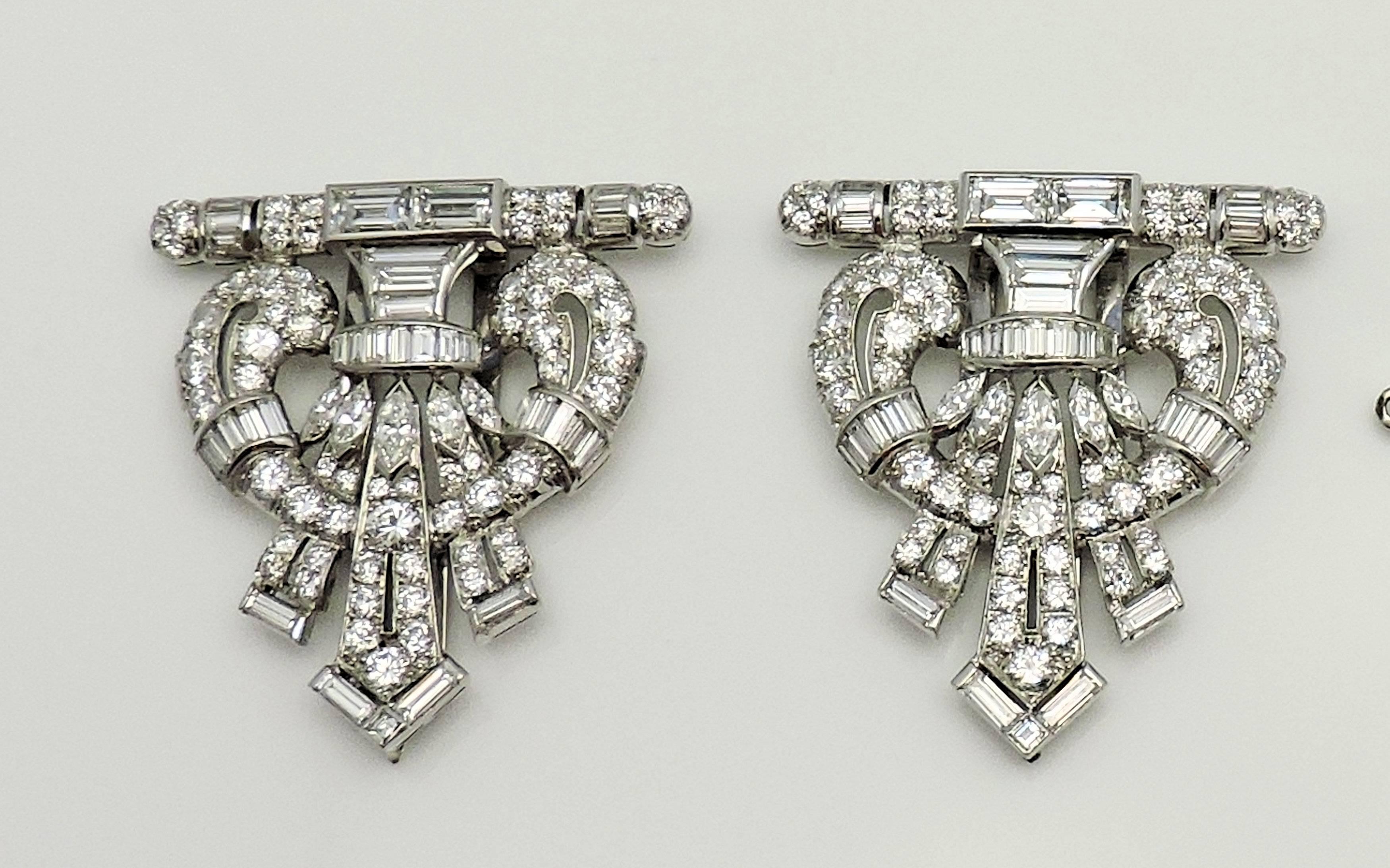 Art Deco Platinum and Diamond Brooch/Clip/ Necklace  1