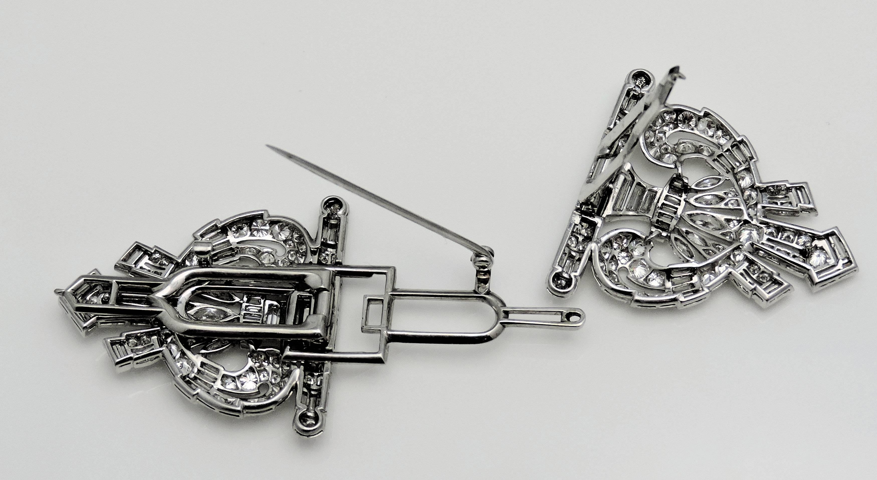 Art Deco Platinum and Diamond Brooch/Clip/ Necklace  3