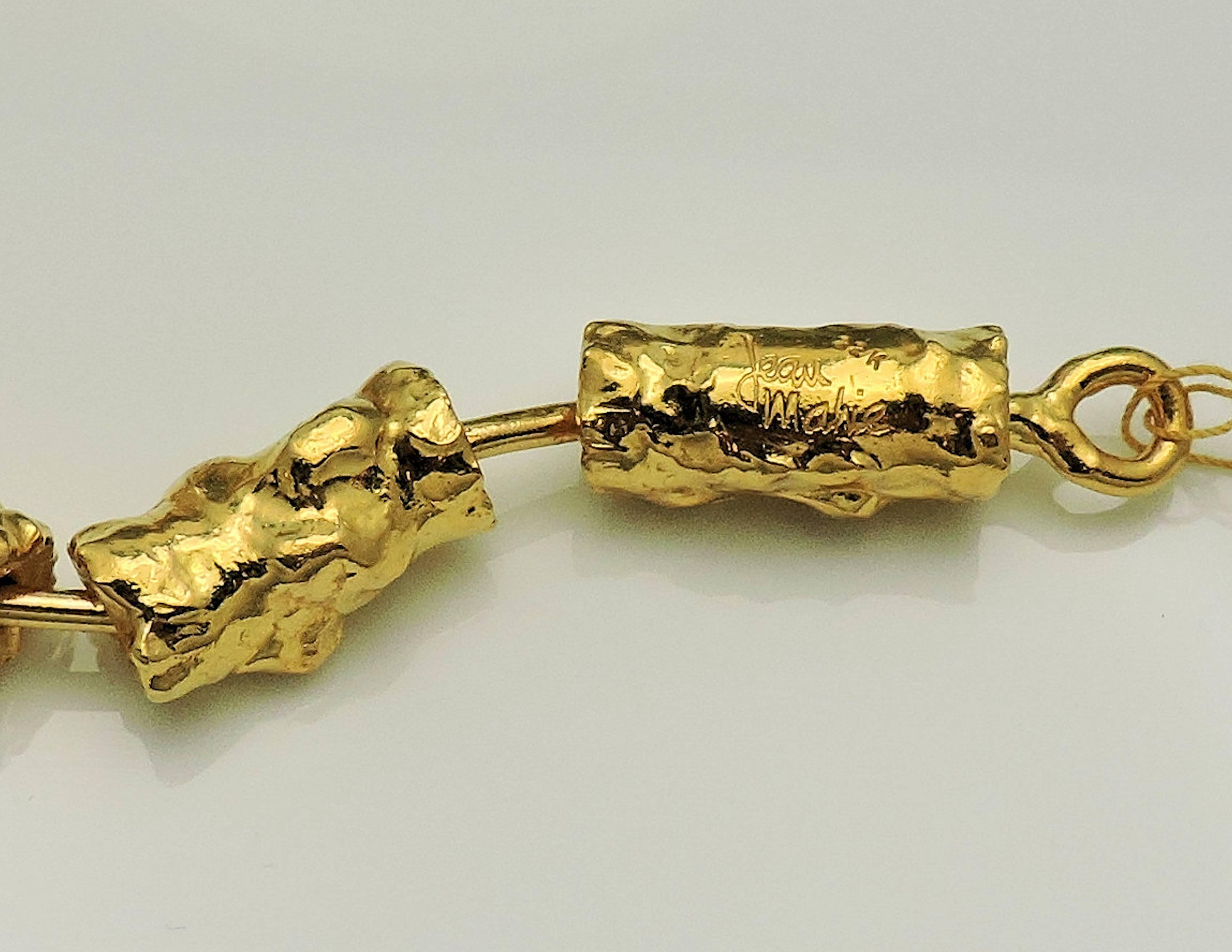 Jean Mahie Rare Textured Gold Link Necklace In New Condition In Dallas, TX
