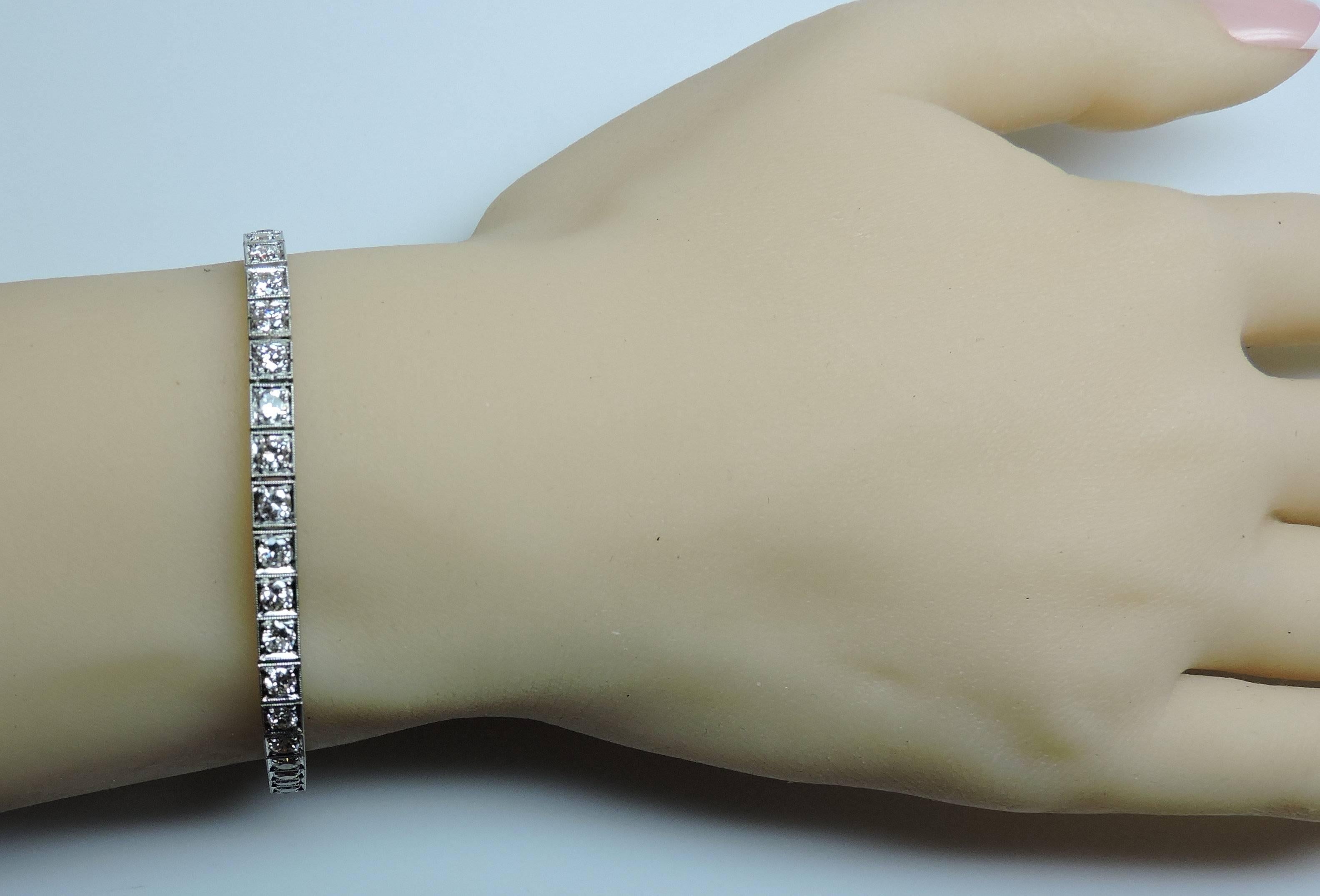 Marcus Art Deco Diamond Platinum Line Bracelet  In Excellent Condition For Sale In Dallas, TX
