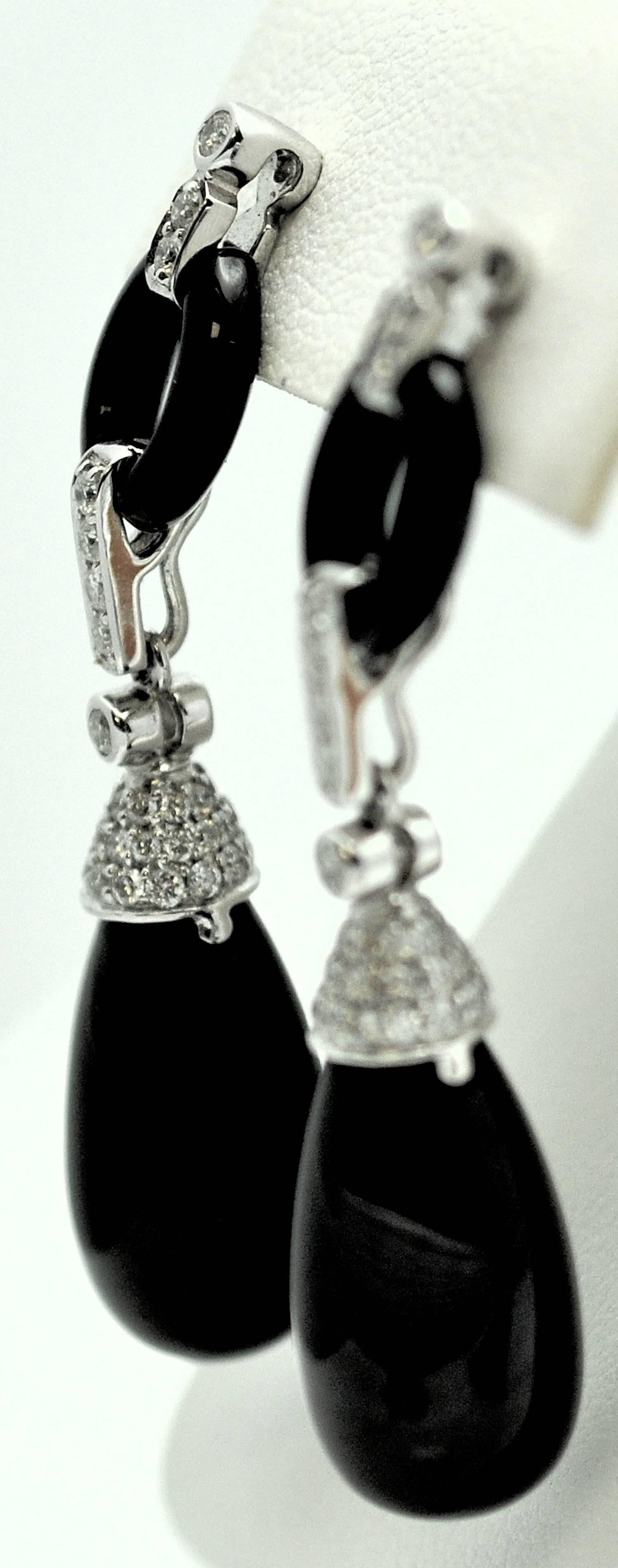 Art Deco Sofer Black Onyx Diamond Gold Pendant Earrings 