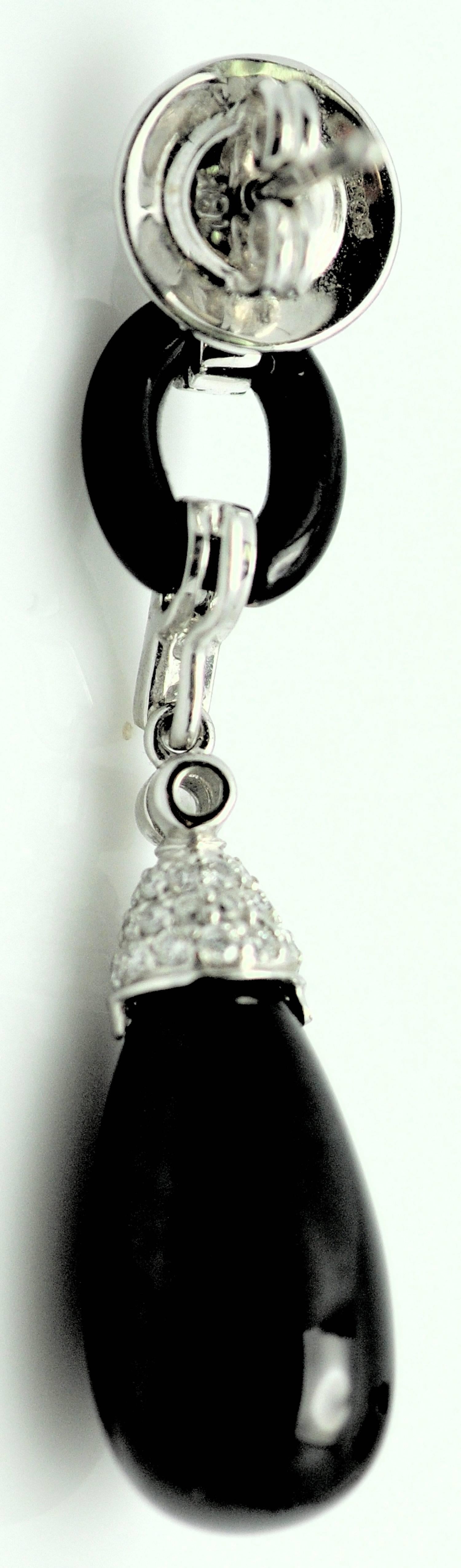 Sofer Black Onyx Diamond Gold Pendant Earrings  1