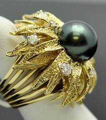 Tahitian Black South Sea Pearl Diamond Gold Ring