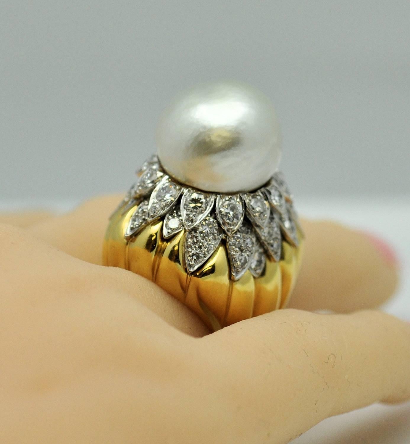 South Sea Pearl Diamond Gold Platinum Ring  1