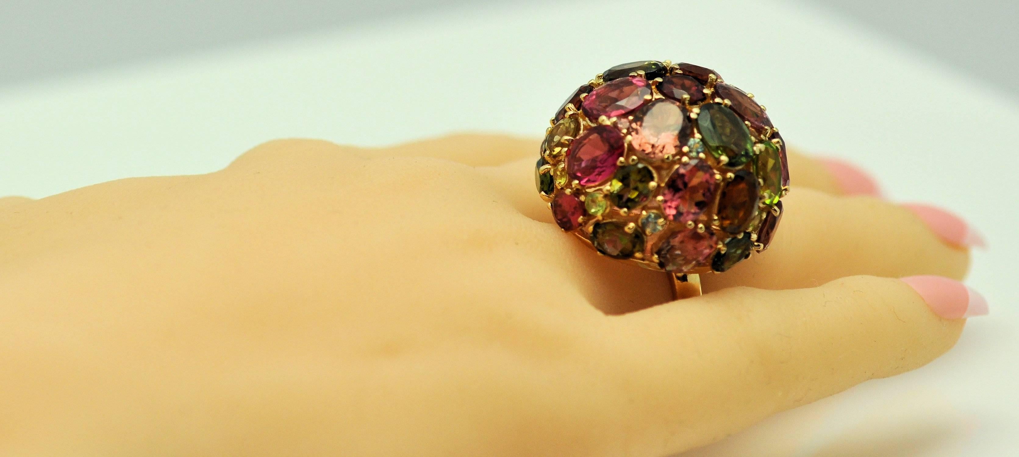 1980s Large Round Domed Colored Stone Gold Ring  3