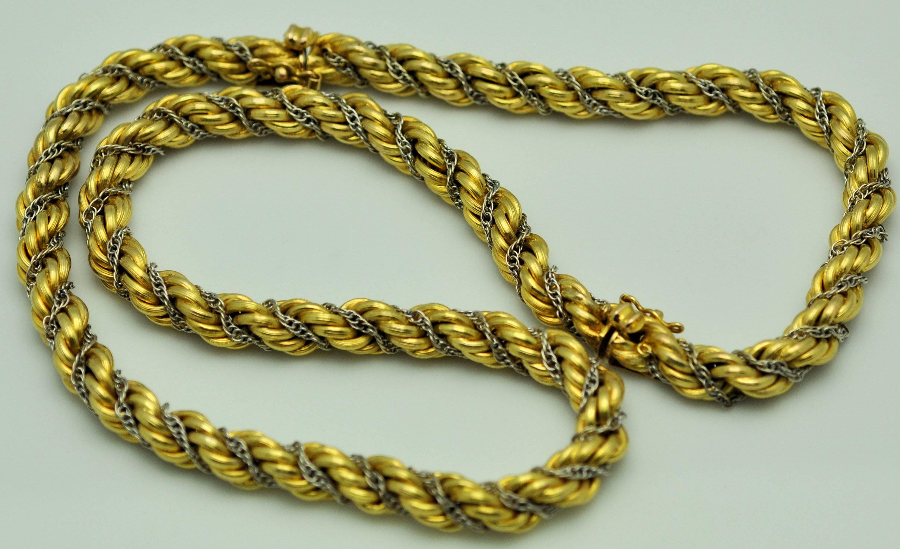 Mid Century Gold Twisted Rope Necklace and Bracelet In Excellent Condition In Dallas, TX
