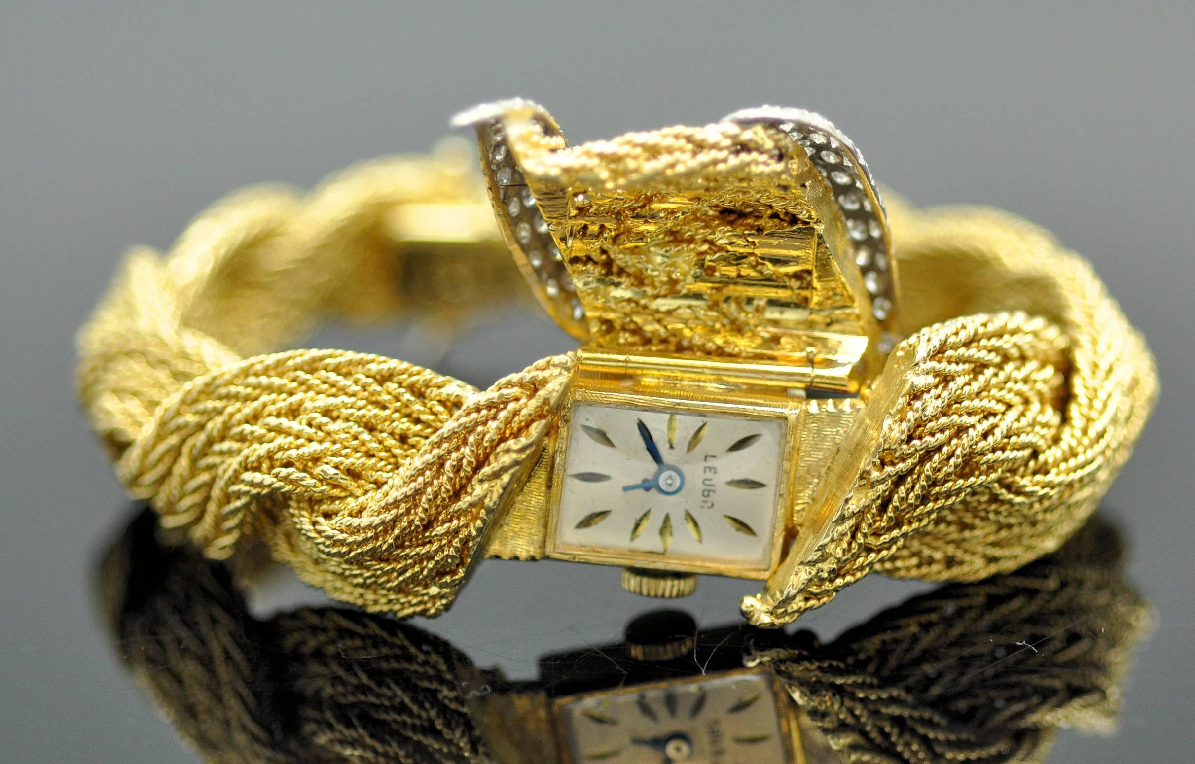  Yellow Gold Diamond Bracelet Wristwatch For Sale 1
