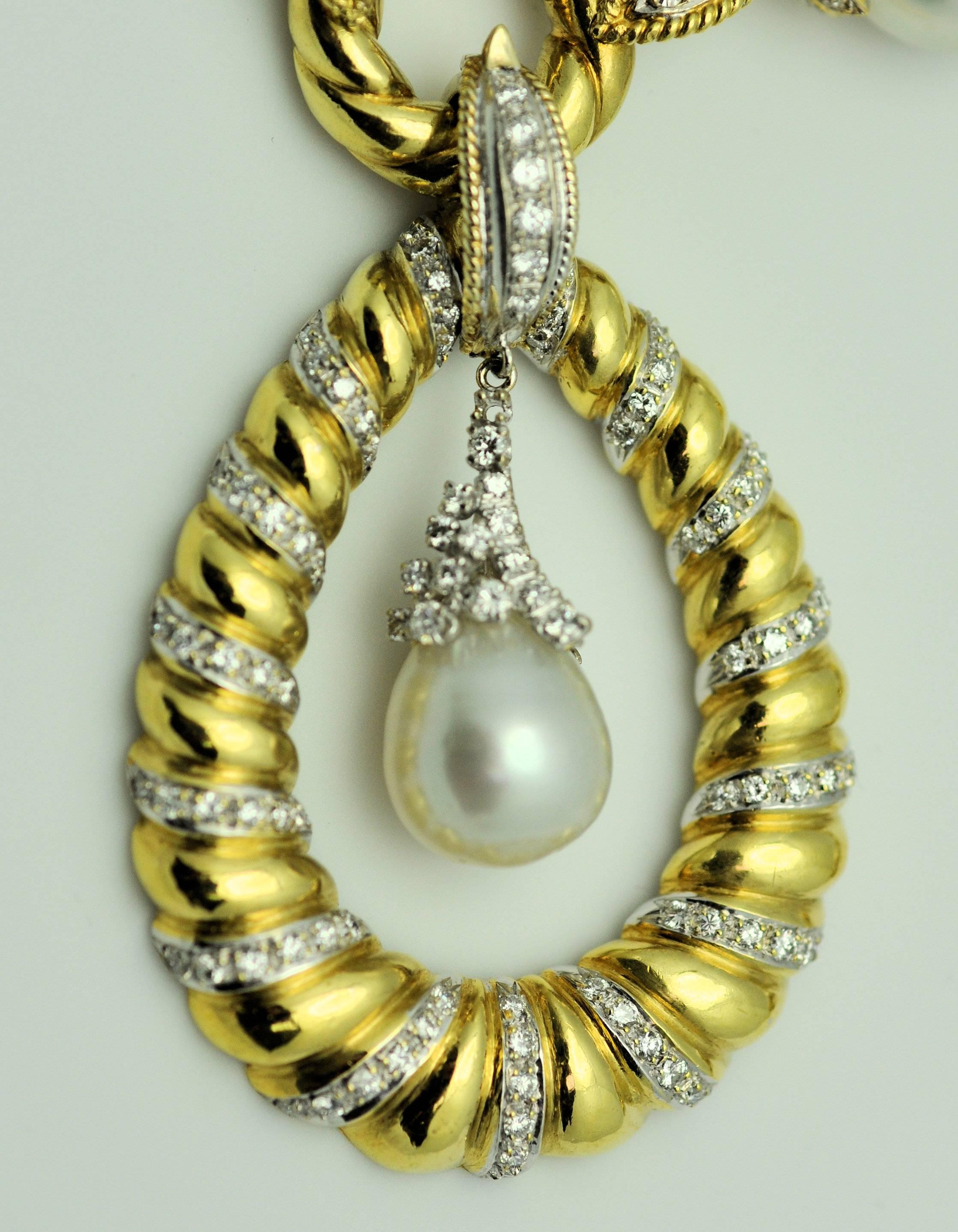 Long South Sea Pearl Diamond Gold Necklace with Pendant 1