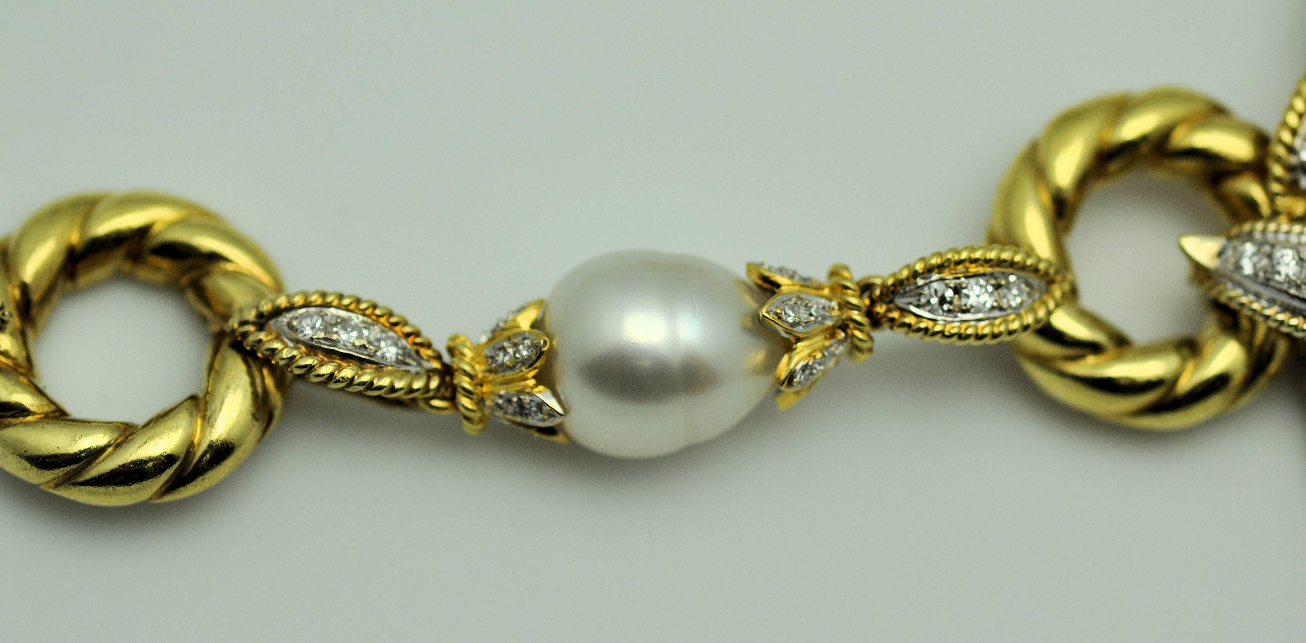 Long South Sea Pearl Diamond Gold Necklace with Pendant 2