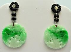 Jade Black Onyx and Diamond Pendant Earrings