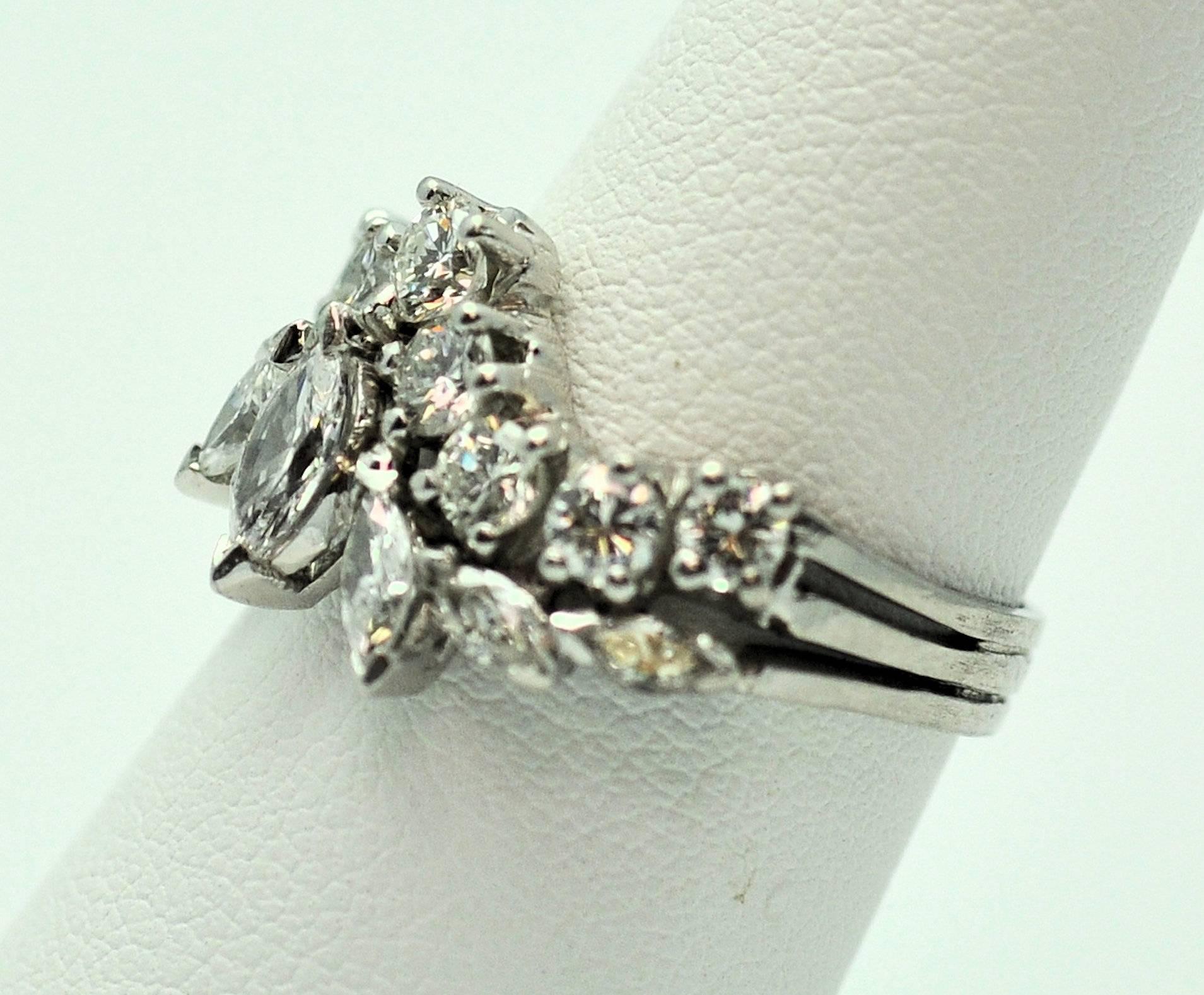 1960s Marquise and Round Diamond Platinum Ring In Excellent Condition In Dallas, TX