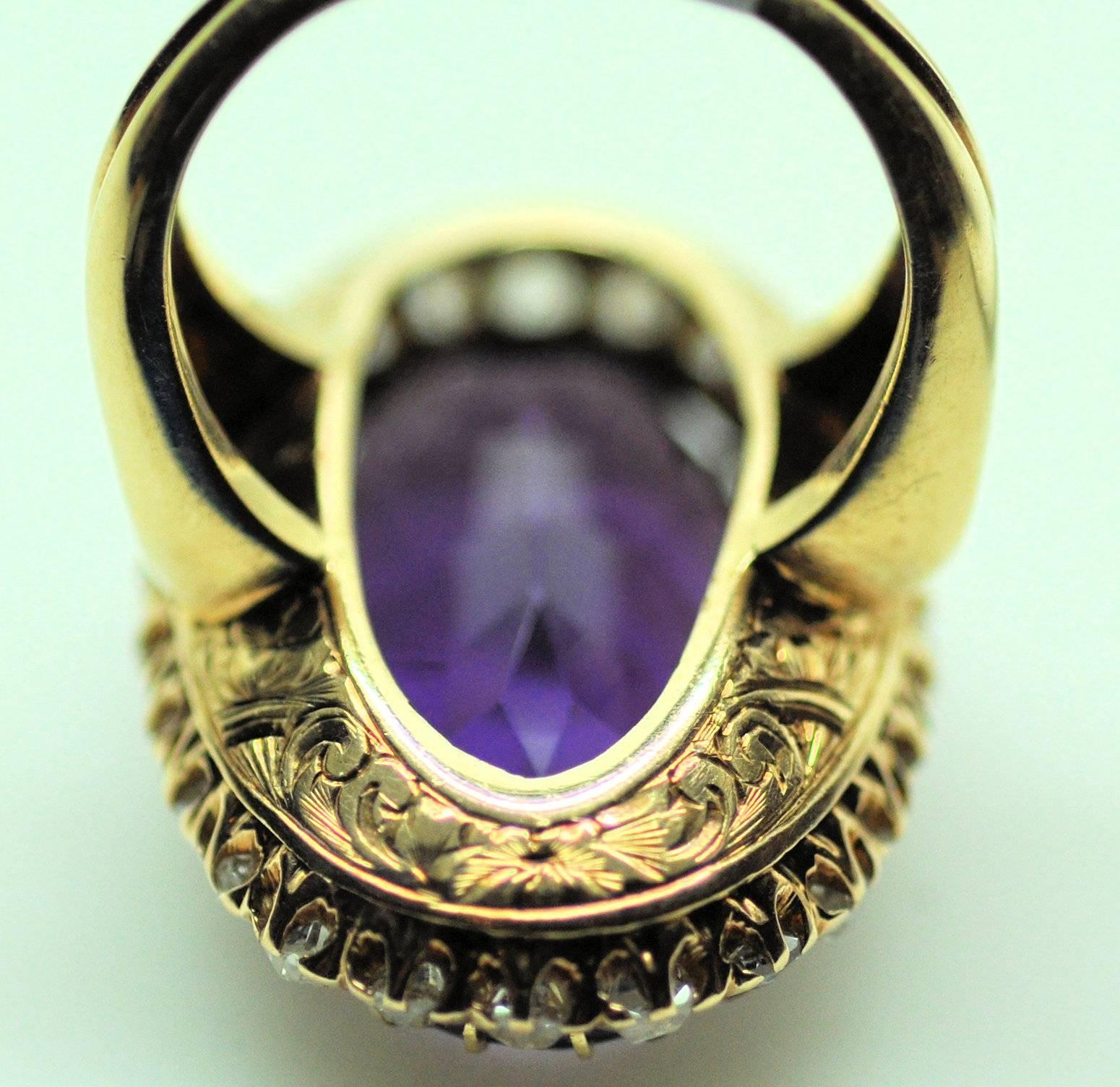 Women's Antique Amethyst Diamond Gold Ring For Sale