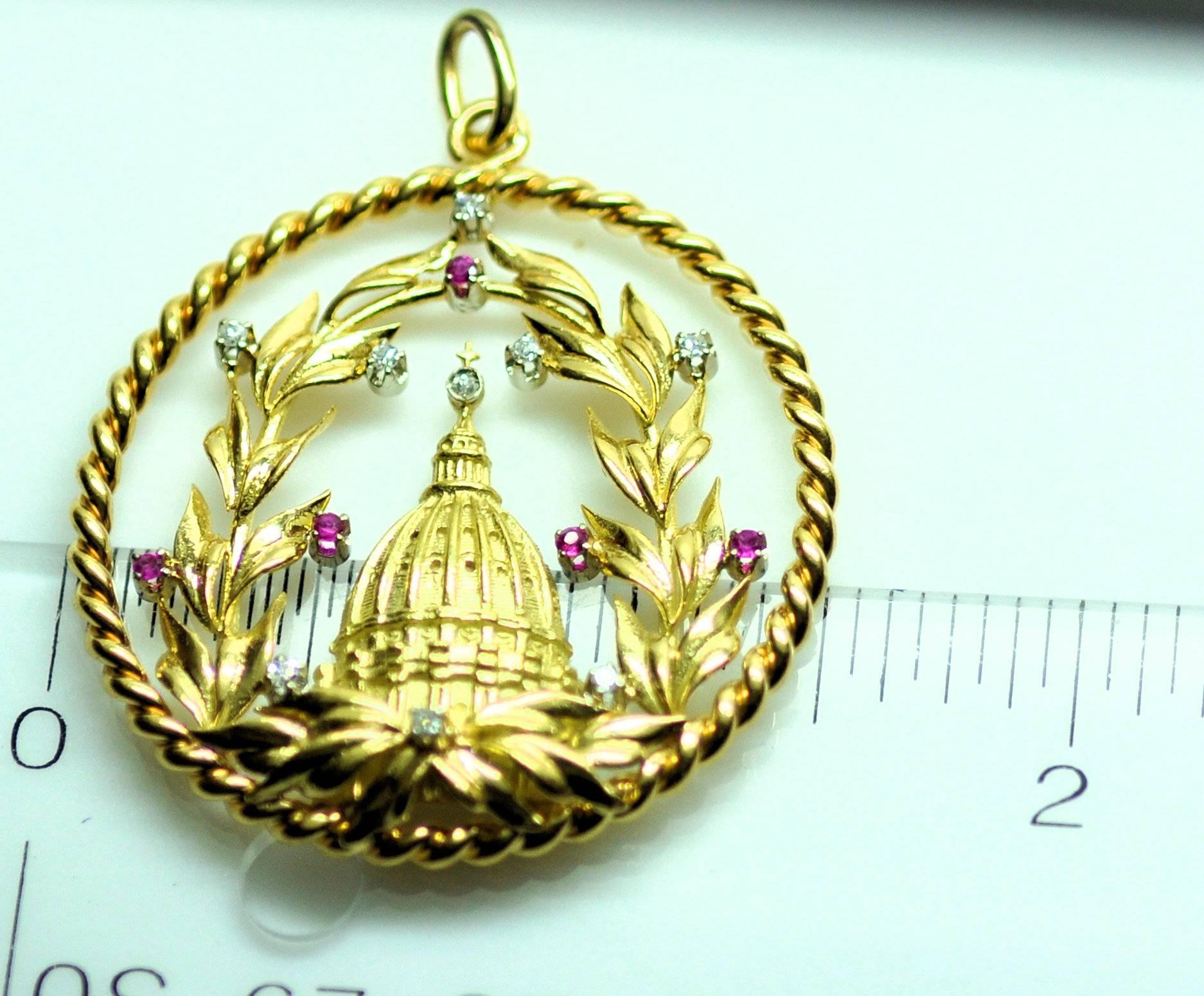  Ruby and Diamond Vatican Charm/Pendant In Excellent Condition In Dallas, TX
