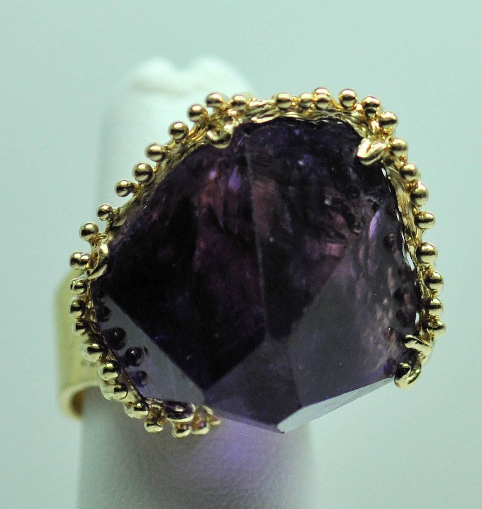 1980s Gold Amethyst Crystal Custom Ring For Sale 1