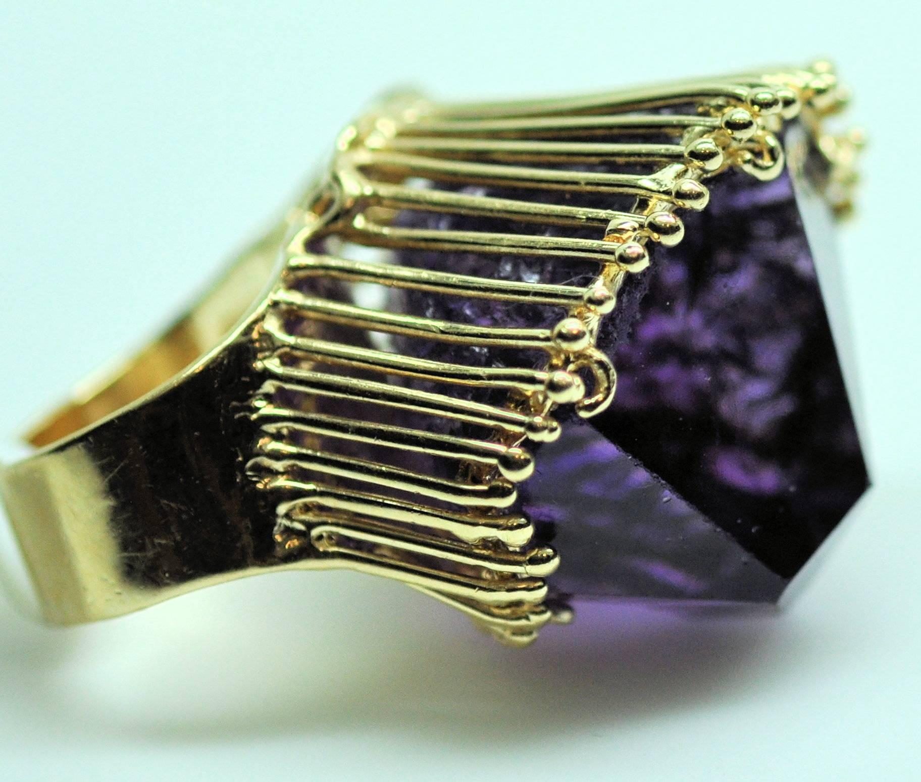 1980s Gold Amethyst Crystal Custom Ring For Sale 2