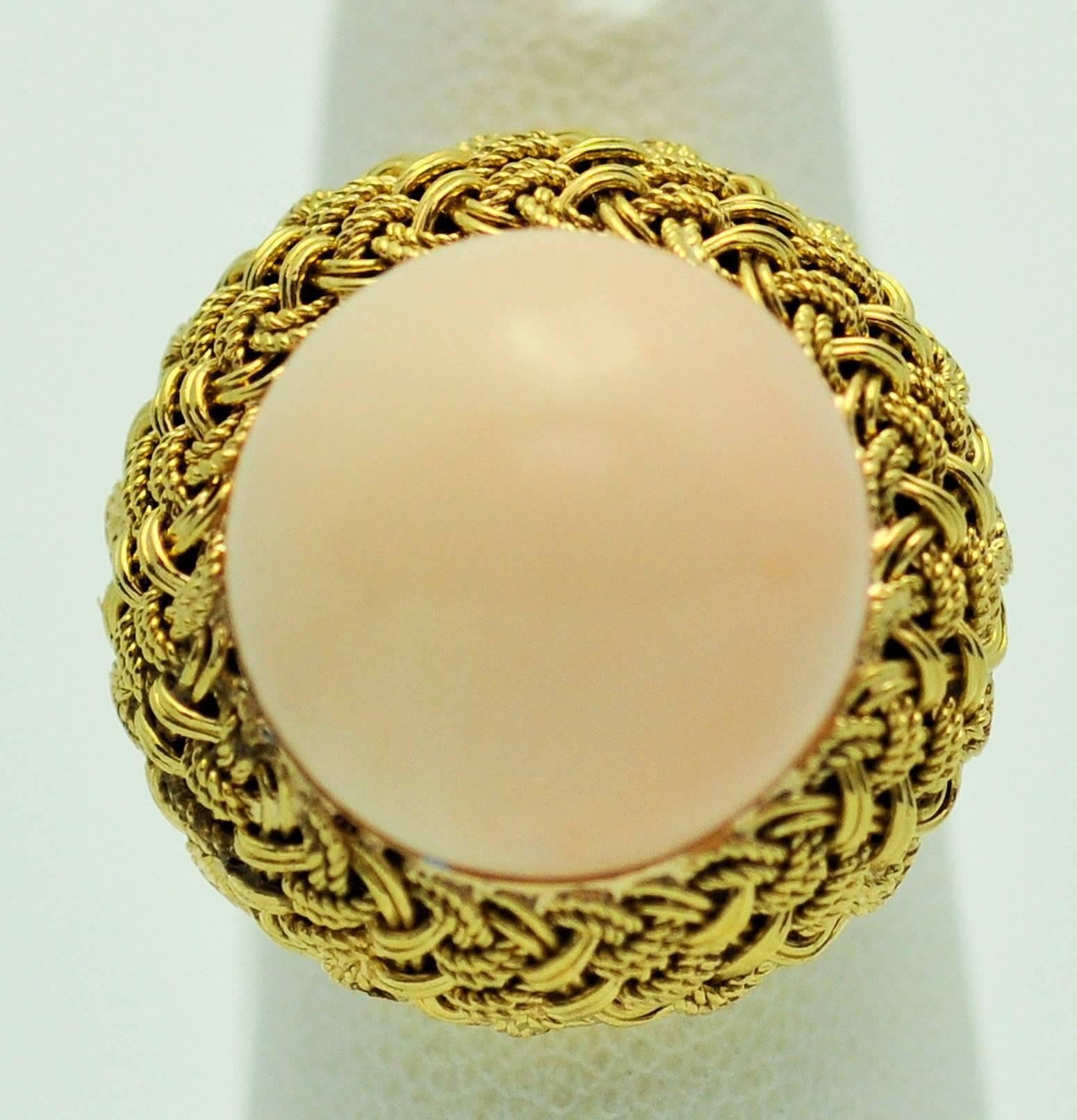 Blush Pink Angelskin Coral  Ring In Excellent Condition In Dallas, TX