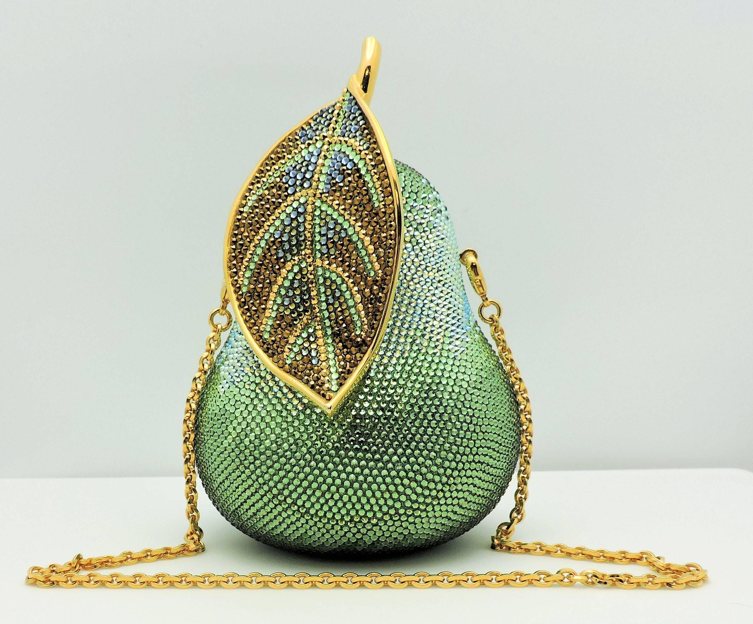 Women's Judith Leiber Forelle Pear Swarovski Crystal Green Jeweled Evening Bag  For Sale