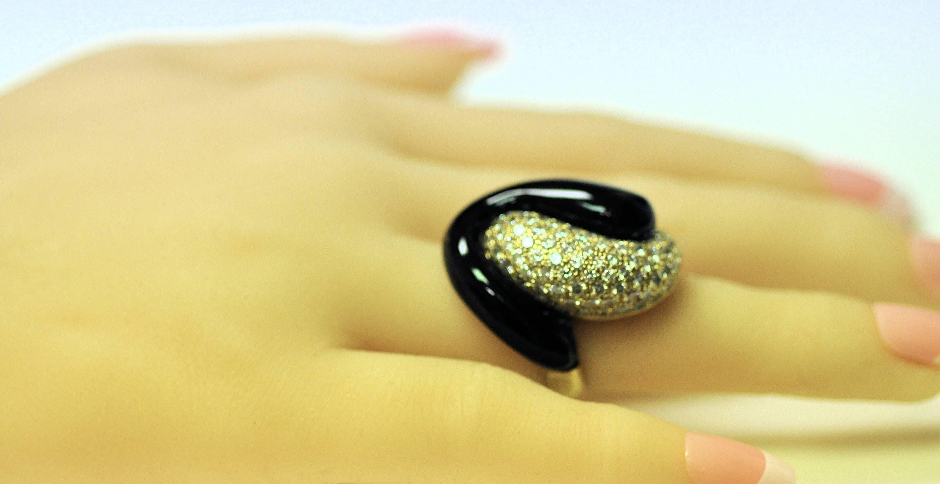 Women's or Men's Black Jade Diamond Gold Yin-Yang Ring