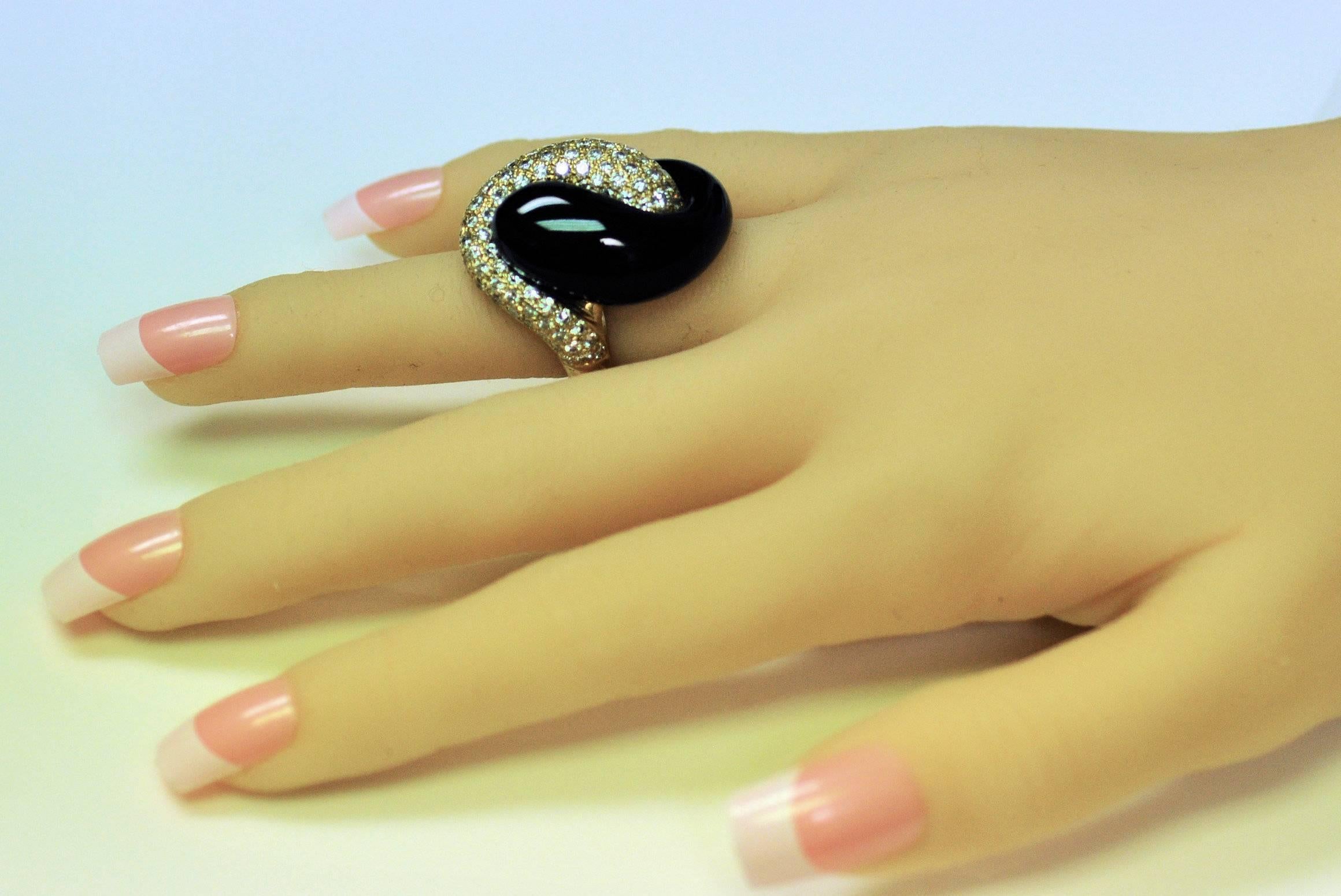 Black Jade Diamond Gold Yin-Yang Ring 1