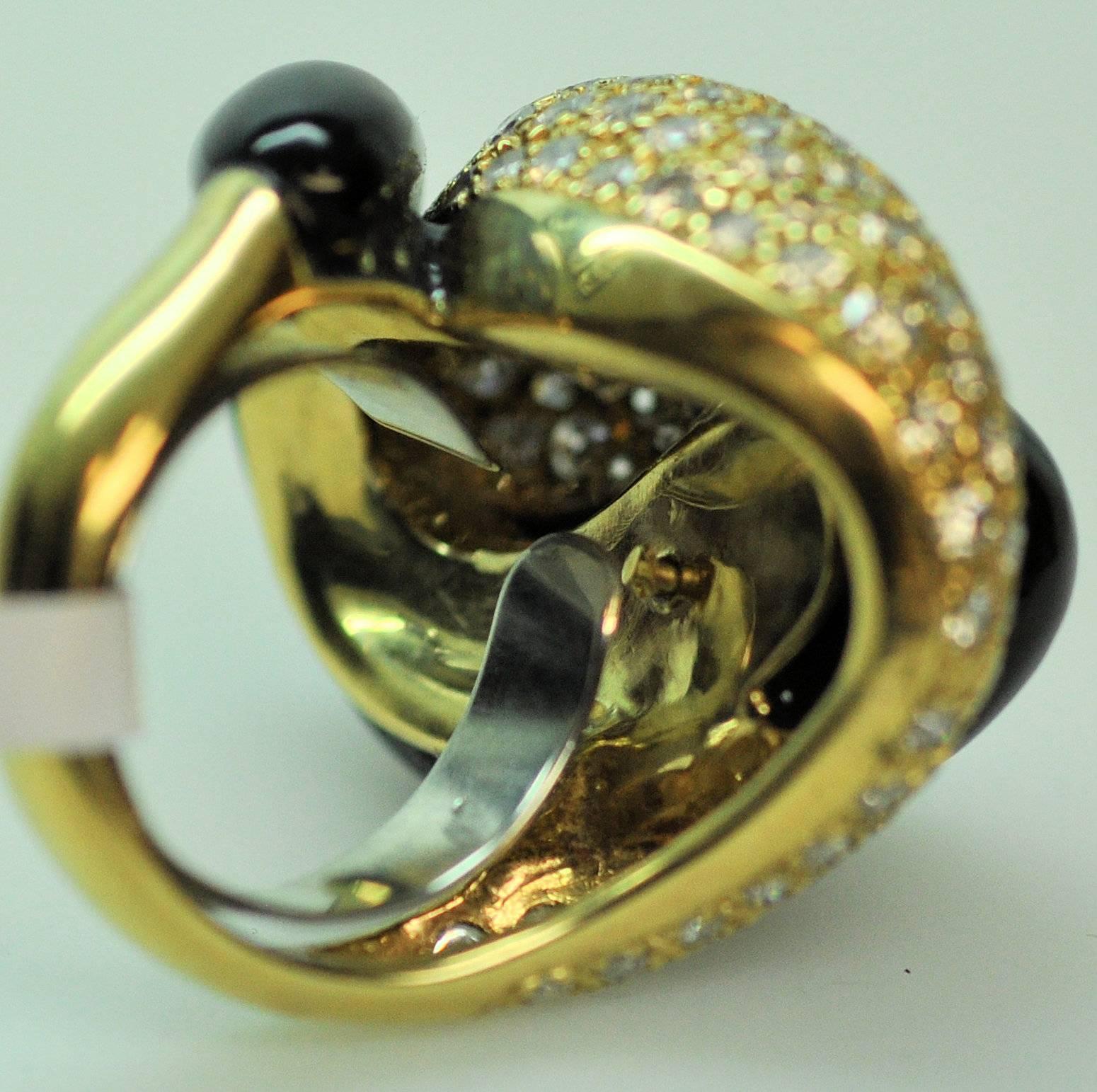 Black Jade Diamond Gold Yin-Yang Ring 2